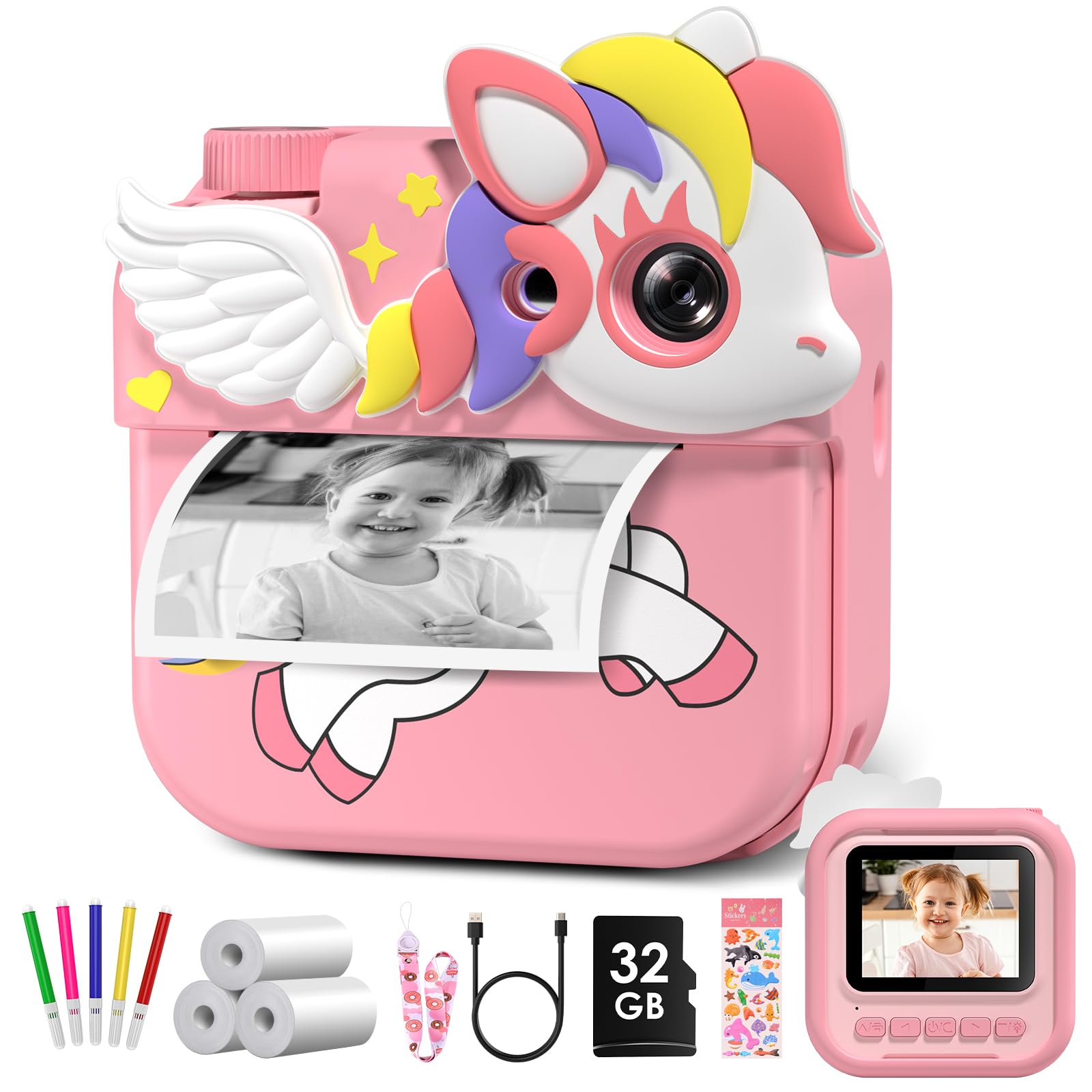 Hangrui Kids Camera Instant Print, 2.4 Inch Screen 12Mp 1080P Hd Ips Screen Printing Camera For Kids, Birthday Gifts For 3 12 Ye