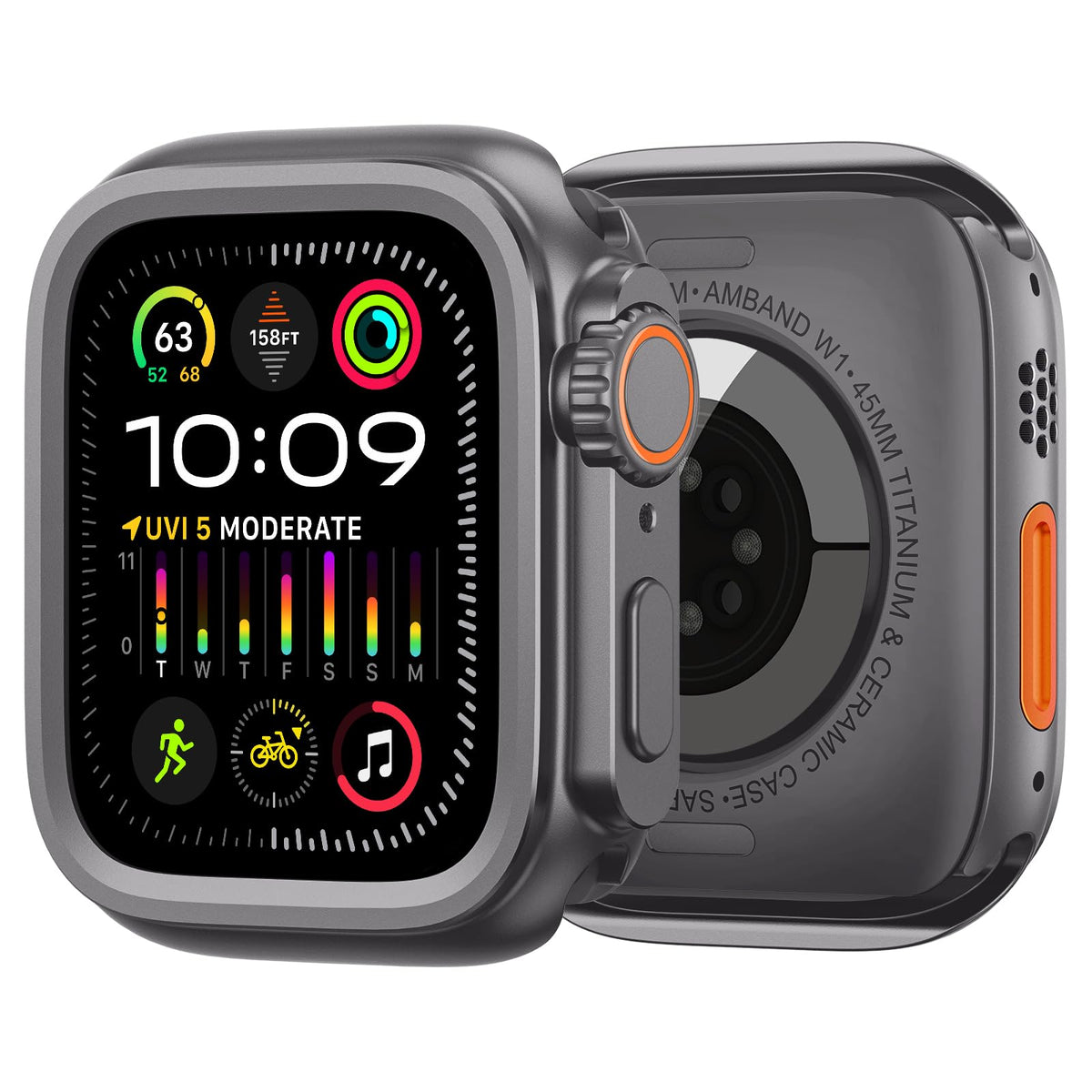 Amband 3 In 1 Metal Case Compatible With Apple Watch Series 9/8/7 45Mm, W1 Protector Rugged Bumper With Watch Crown + Watch Back