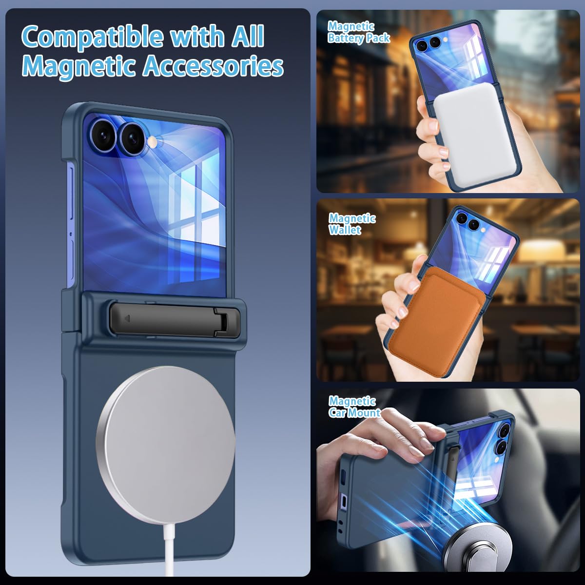 Hekodonk For Galaxy Z Flip 7 Case,[Compatible With Magsafe][Front Screen Protector][Stand][Hinge Protection],Hard Pc Matte Slim