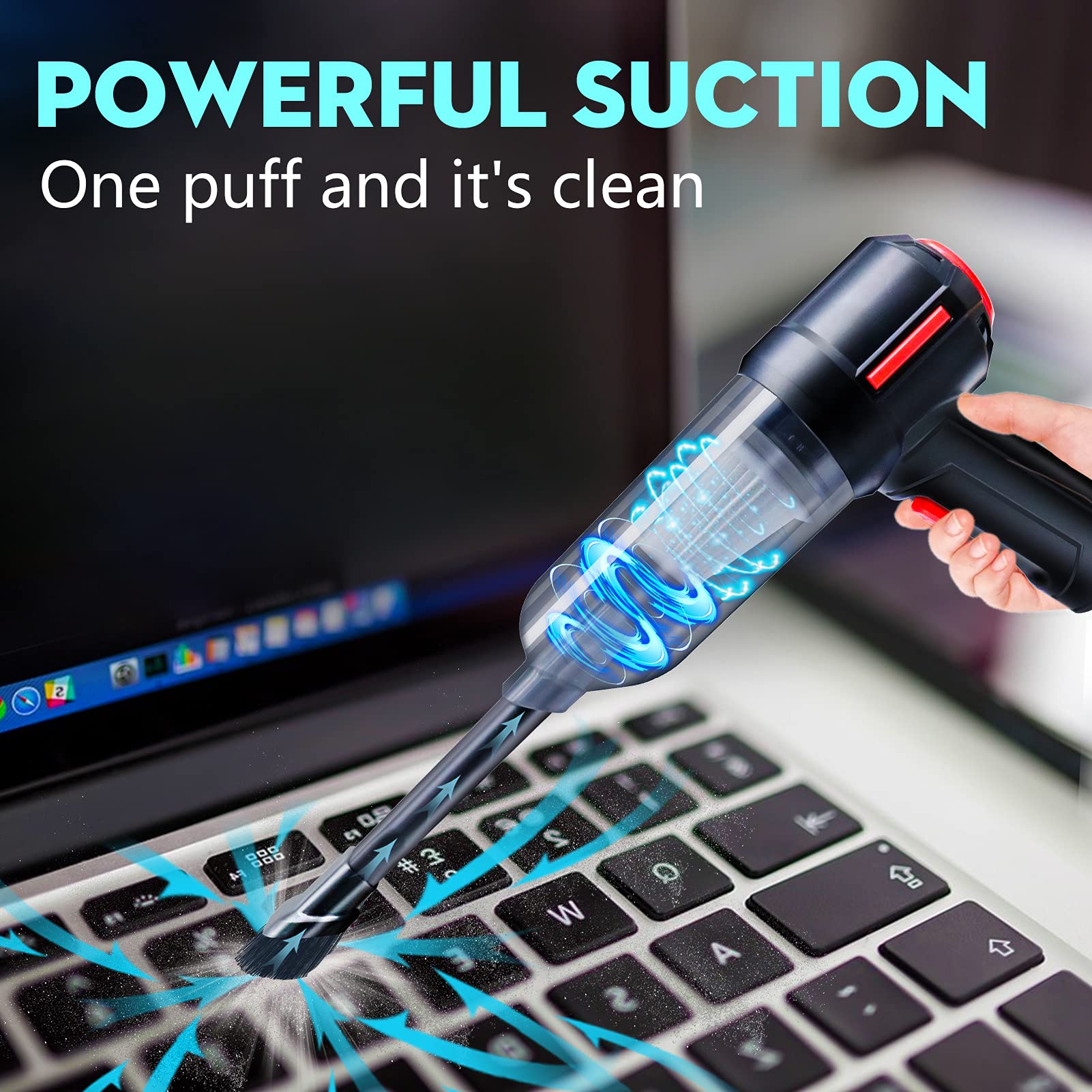 Perobuno 3 In 1 Computer Vacuum Cleaner   Air Duster   For Keyboard Cleaning   Cordless Canned Air   Powerful 45000Rpm   Energy
