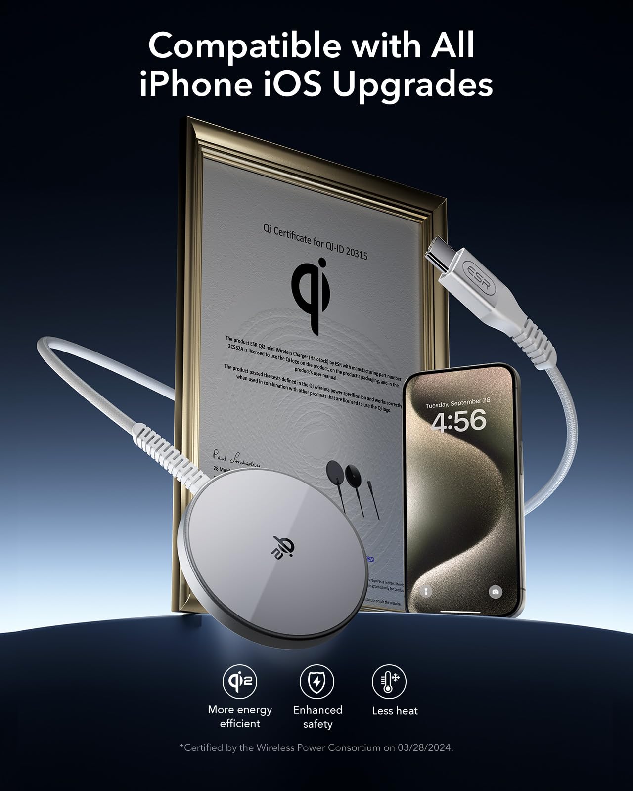 Esr Halolock Qi2 Wireless Charger, 15W Magsafe Charger Iphone, Wireless Charging Pad For Iphone 15/14/13/12 Series, Airpods 4/3/