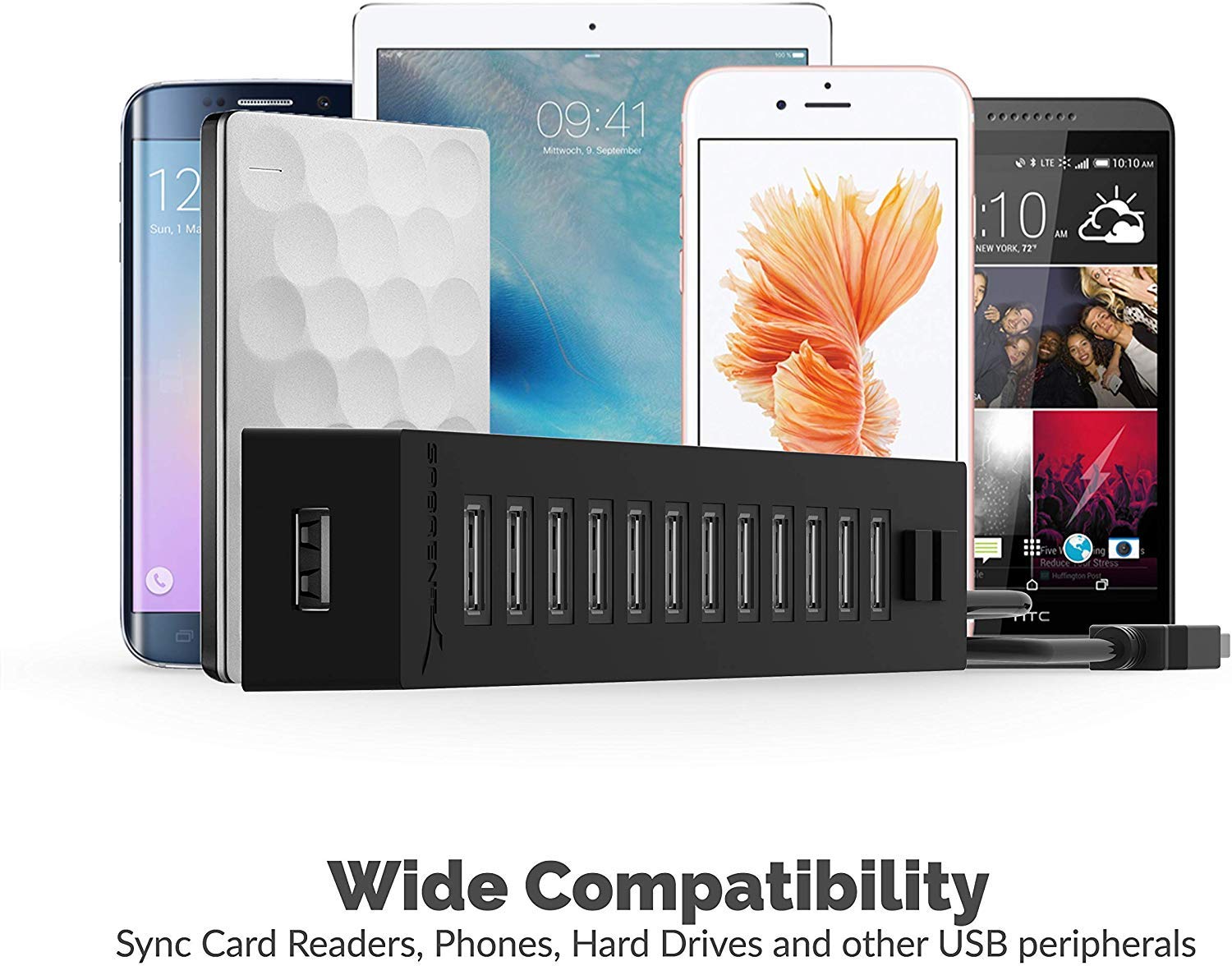 Sabrent 13 Port High Speed Usb 2.0 Hub With Power Adapter And 2 Control Switches (Hb-U14P)