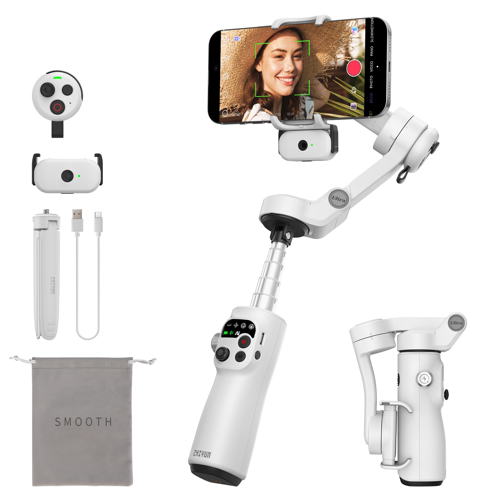 ZHIYUN Smooth Q5 Ultra Combo [Official] Gimbal Stabilizer for iPhone, Portable Foldable Phone Gimbal with Detachable Voice Remot