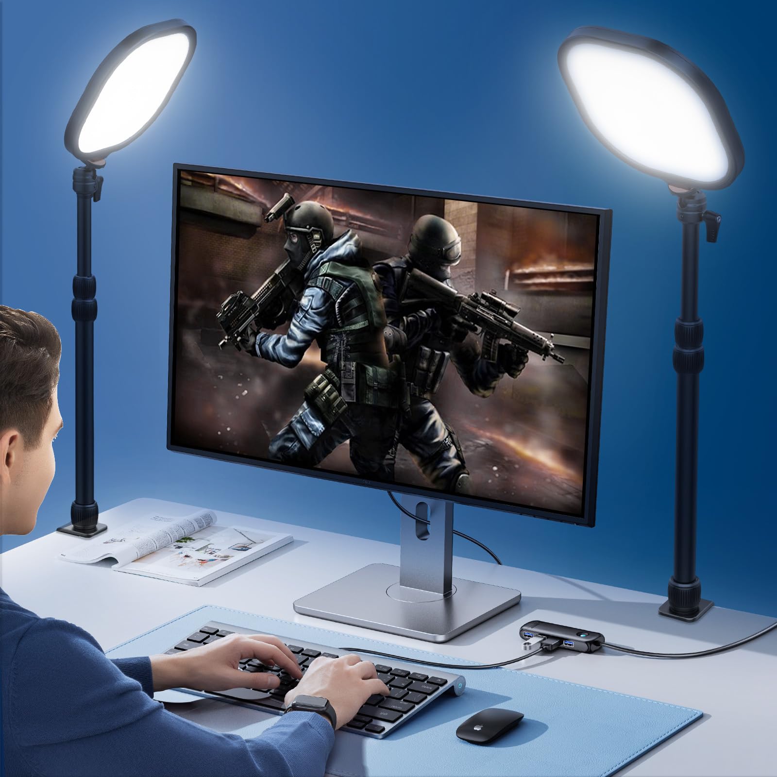 Desk Key Light For Zoom Video   Ulanzi K7 Professional Key Lighting Dimmable 3200K 5600K I 15W I Cri 95+ I Edge Emitting I Desk