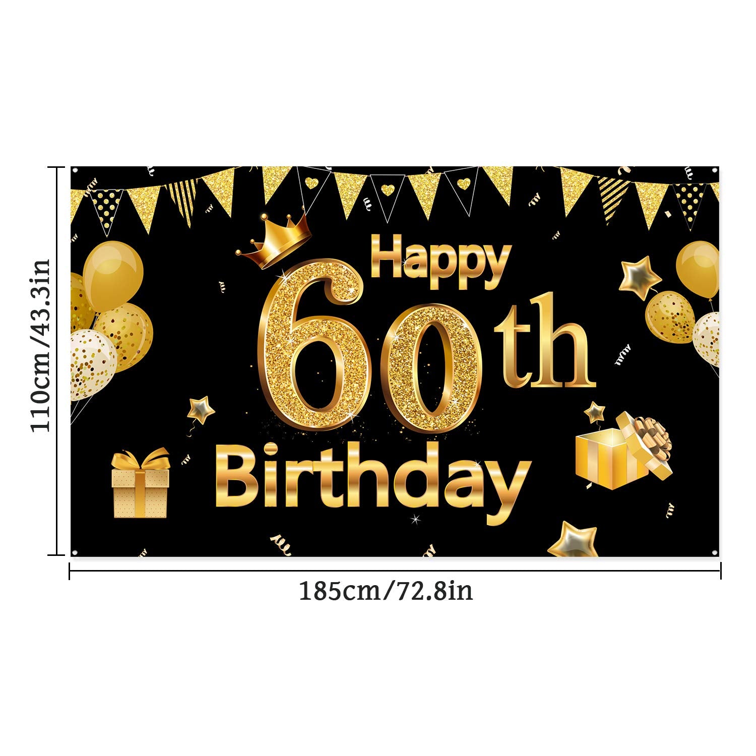 60Th Birthday Banner For Men Women, 60Th Party Decoration Supplies Backdrop Large Black Gold Sign Poster Photo Booth Background