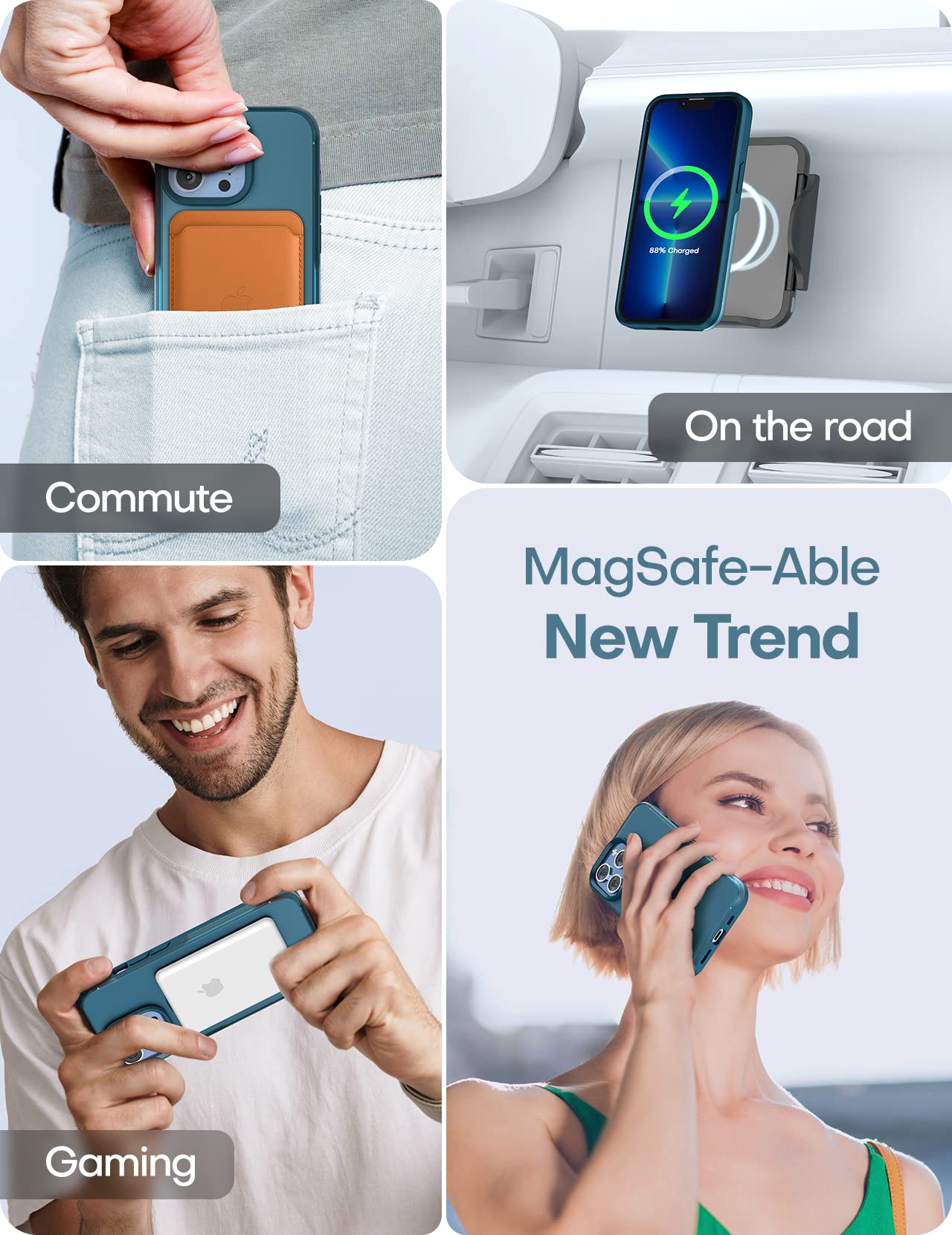 Tauri Magnetic For Iphone 13 Pro Max Case Deep Blue, [Compatible With Magsafe] [Not Yellowing] With 2X Screen Protector +2X Came