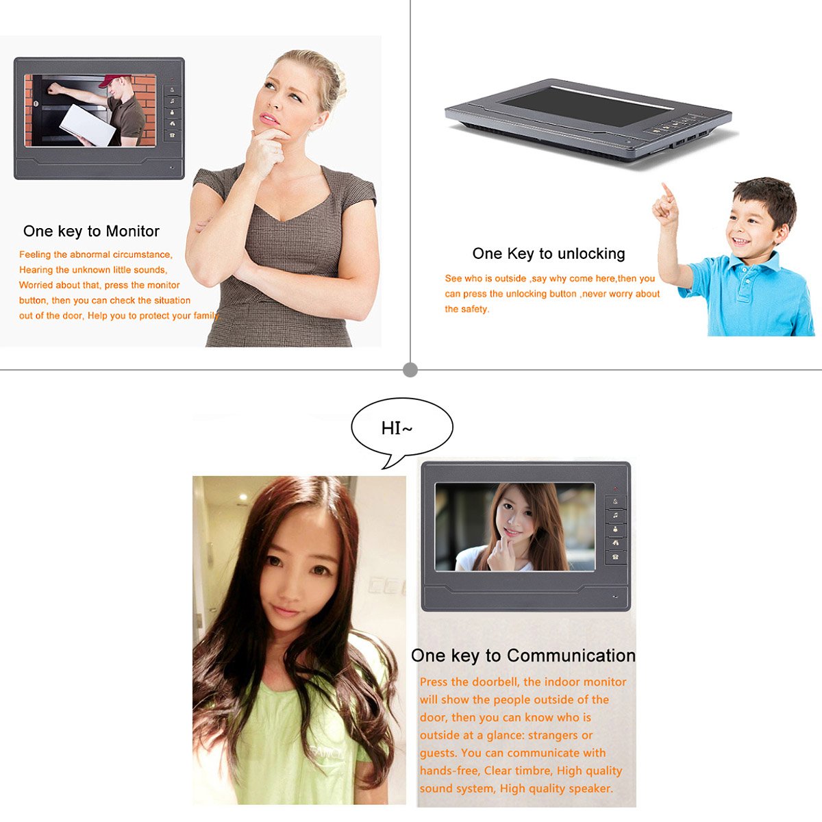 AMOCAM Wired Video Intercom System, 7" Monitor, HD Camera, Dual-Way Intercom, Grey, 3 Piece Set, Model L+70N-H
