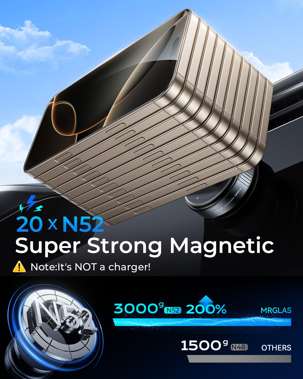 Mrglas 2025 Upgraded 360 Adjustable Vacuum Magnetic Phone Holder Stand[Strongest Suction & Ultra Magnetic] Car Phone Mount For M