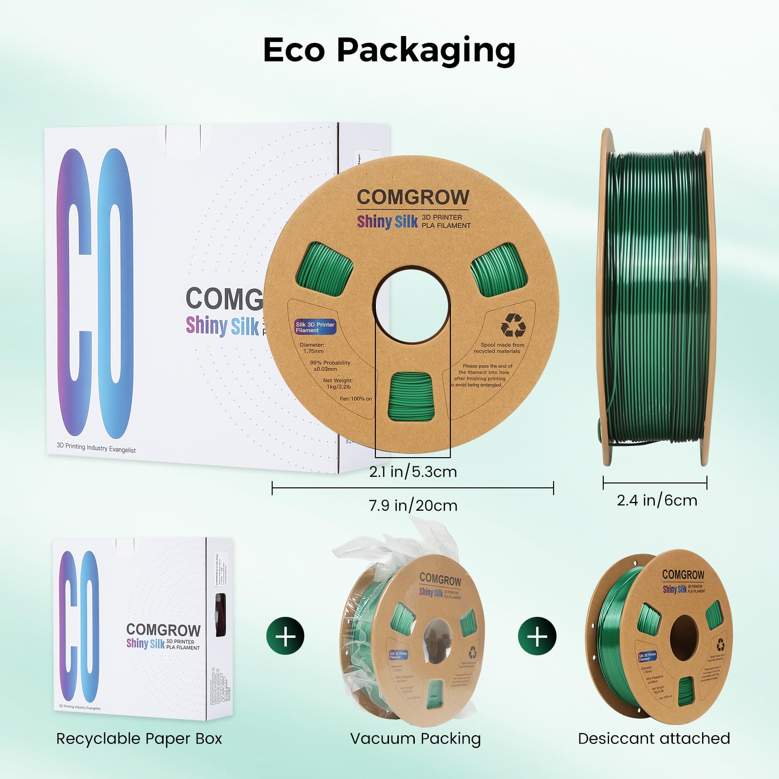 Comgrow Silk Pla 3D Printer Filament, Dual Color 2 In 1 Black And Green, 3D Printing Pla Filament 1.75Mm, Dimensional Accuracy +