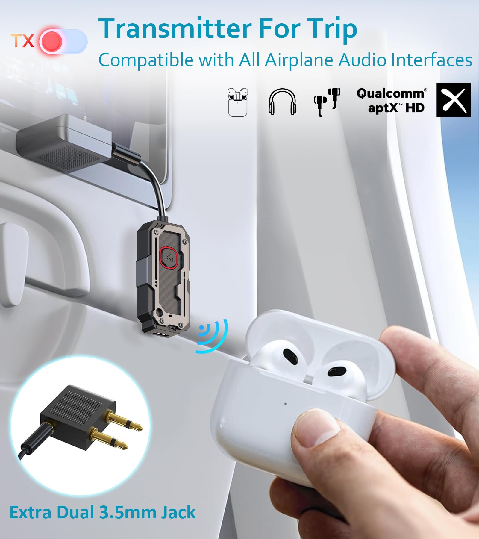 Bluetooth Transmitter Receiver Audio Adapter, Wireless Aux For 2 Headphones/Iphones, Use 3.5Mm Jack For Airplanes, Car Radio, Tvs, Pcs, Amplifiers, Home Stereos Audio Steaming, Hands Free Call