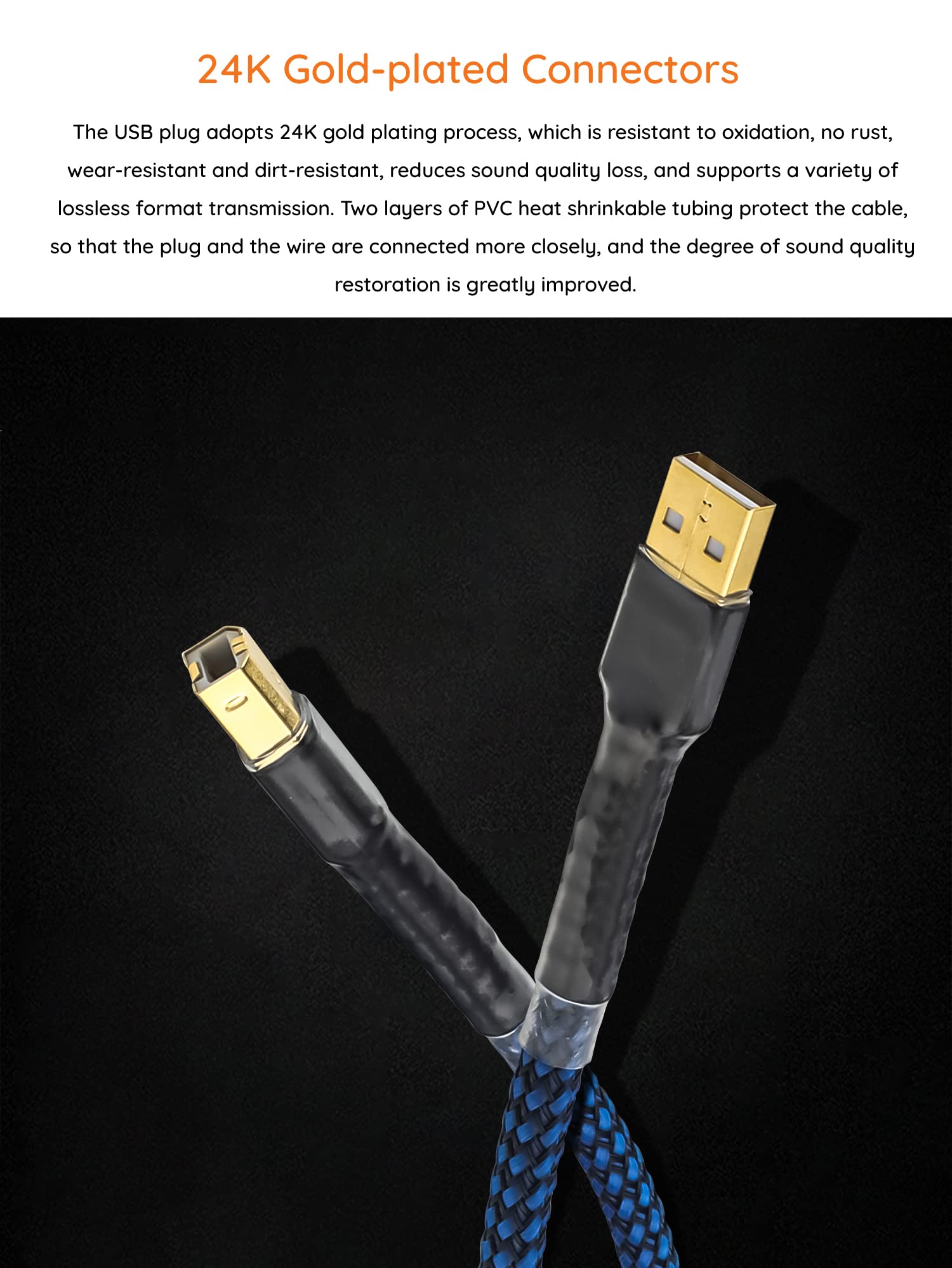 Viborg Hifi Usb Cable 4.9Ft/1.5M Dac A B Occ Digital Ab Audio A To B Hi End Usb Cord For Digital To Analog Converter (Dac)