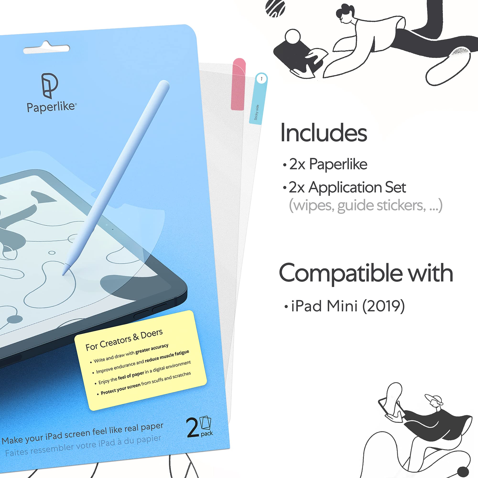 Paperlike 2.0 (2 Pieces) For Ipad Mini 7.9'' (2019)   Screen Protector For Drawing, Writing, And Note Taking Like On Paper