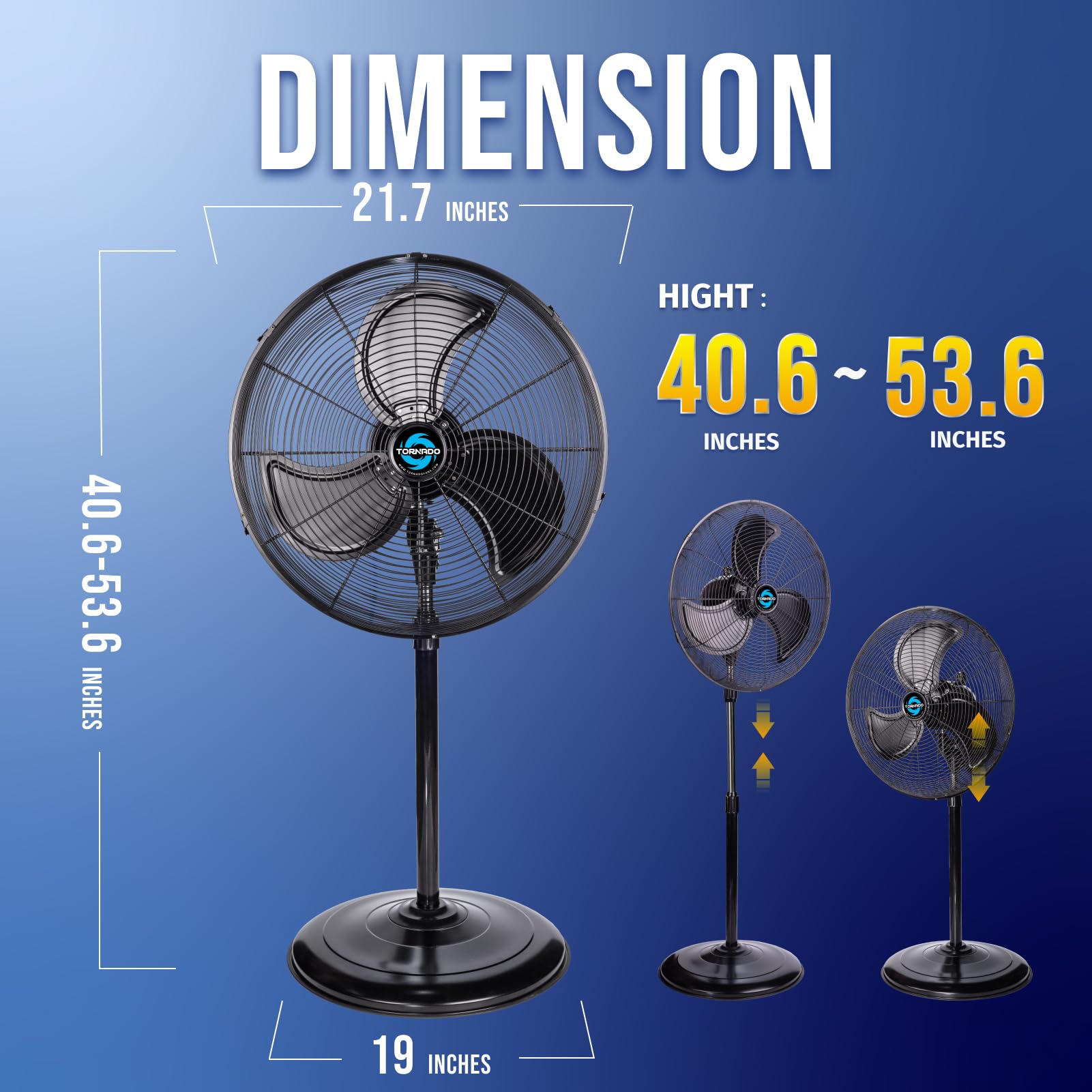 Tornado   20 Inch High Velocity Metal Oscillating Pedestal Fan 5250 Cfm   Commercial, Industrial Use Water Resistant