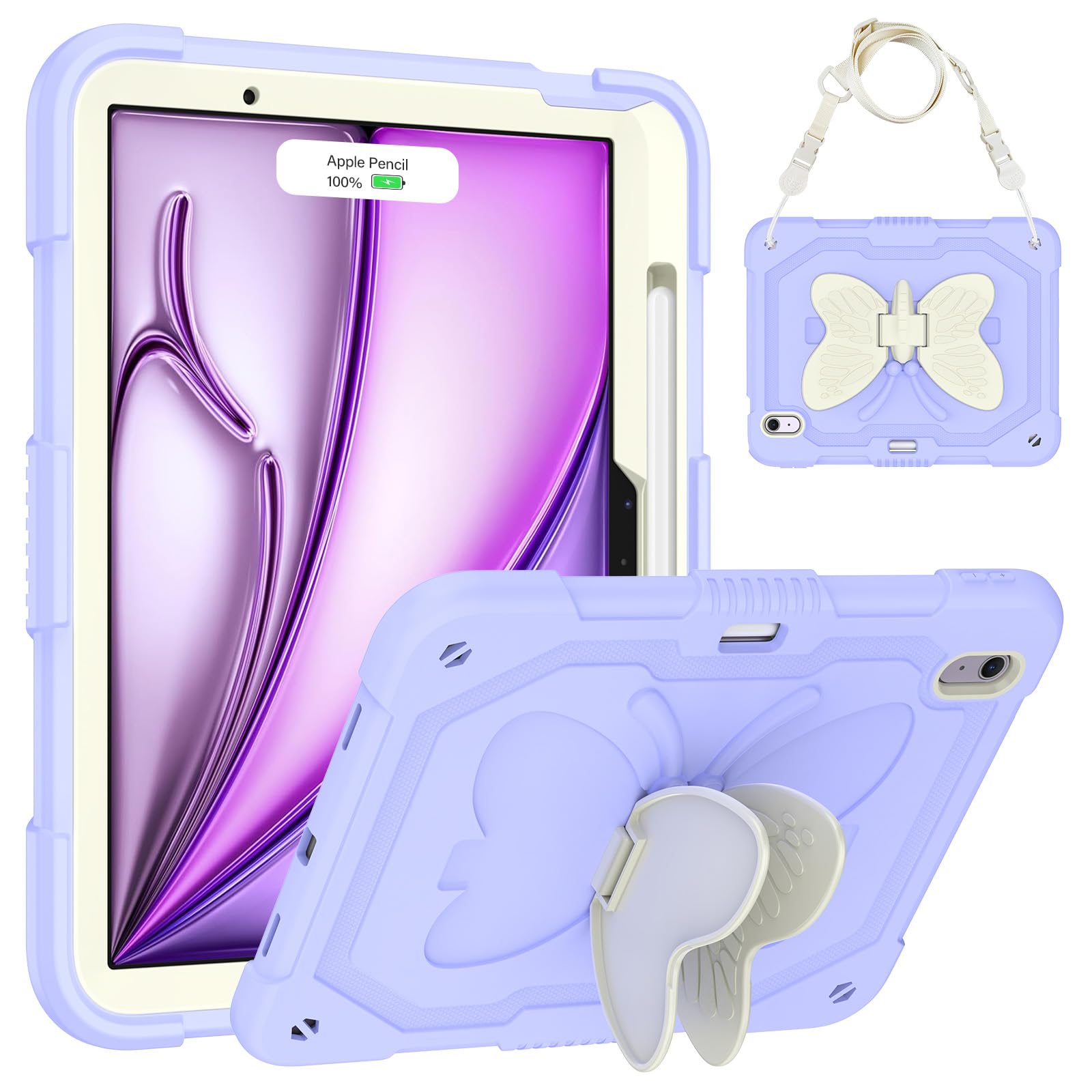 Hogenl For Ipad Air 11 Inch Case 2024 (M2) For Kids Girl With Pencil Slot, For Ipad Air 6Th Generation Cover With Butterfly Stan