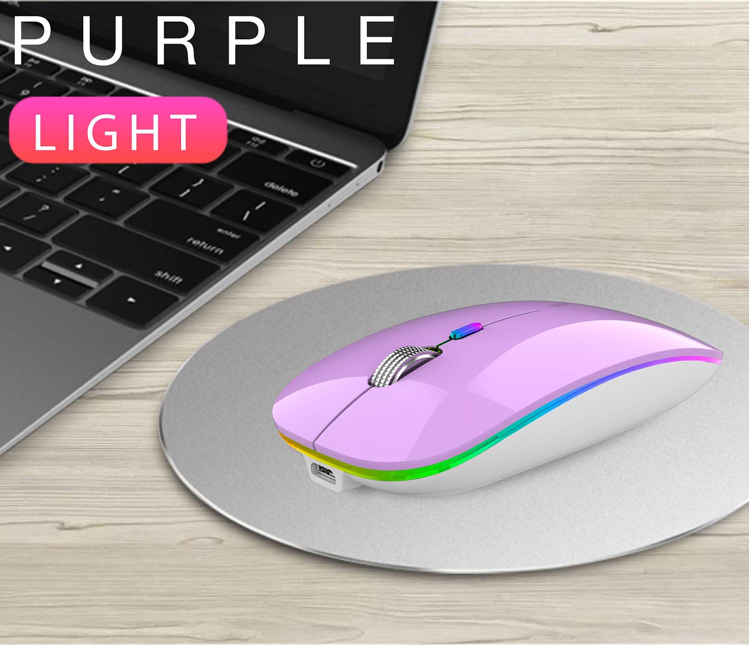 Uiosmuph Led Wireless Mouse, G12 Slim Rechargeable Wireless Silent Mouse, 2.4G Portable Optical Computer Mice With Usb Receiver