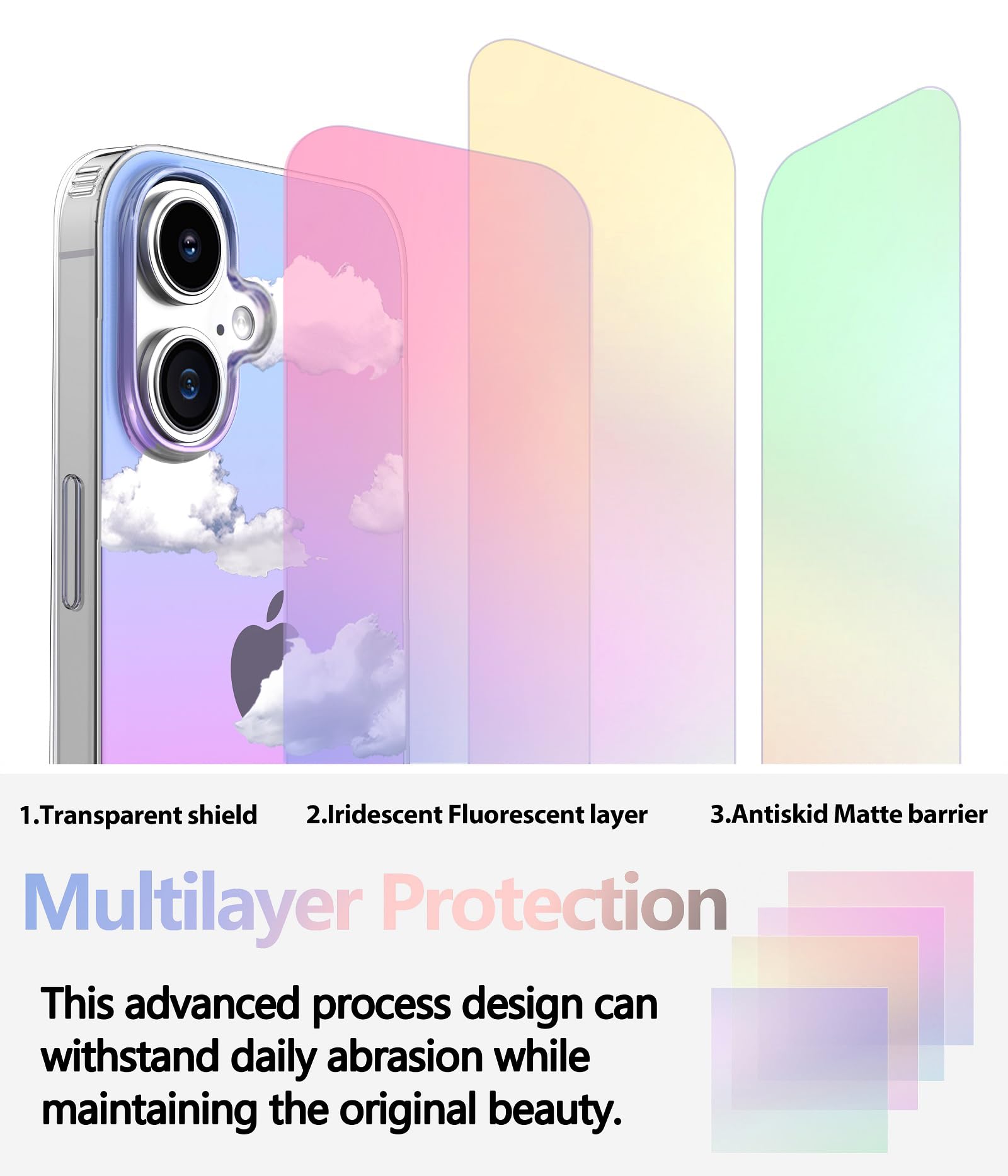 I Mgae In Ar Compact Case For Iphone 16 Plus Holographic Cloud Design,Cute Trendy Soft Slim Tpu Shockproof Protective Phone Case