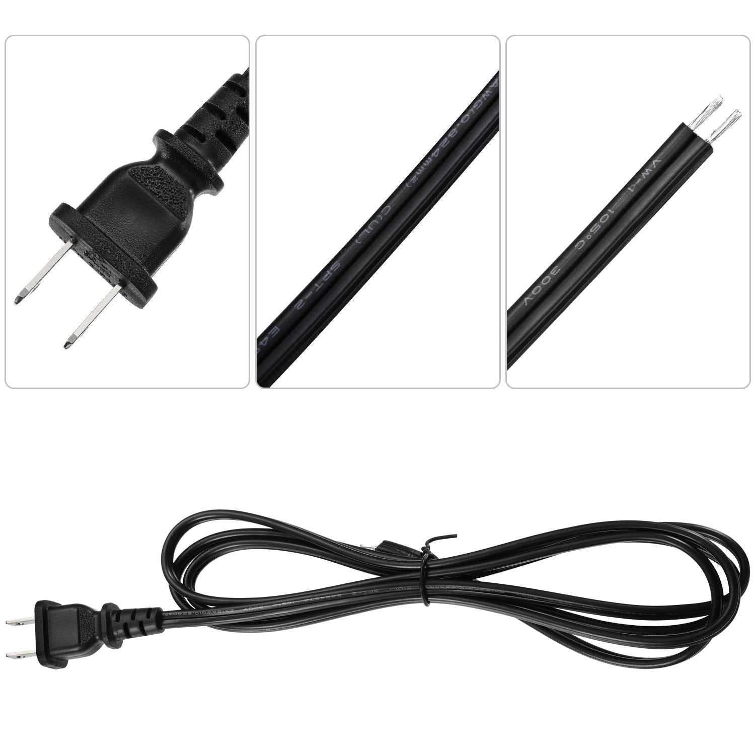 3 Pack Lamp Cord With Molded Plug, Lamp Cord Stripped Ends Ready For Wiring (Black, 6 Feet)