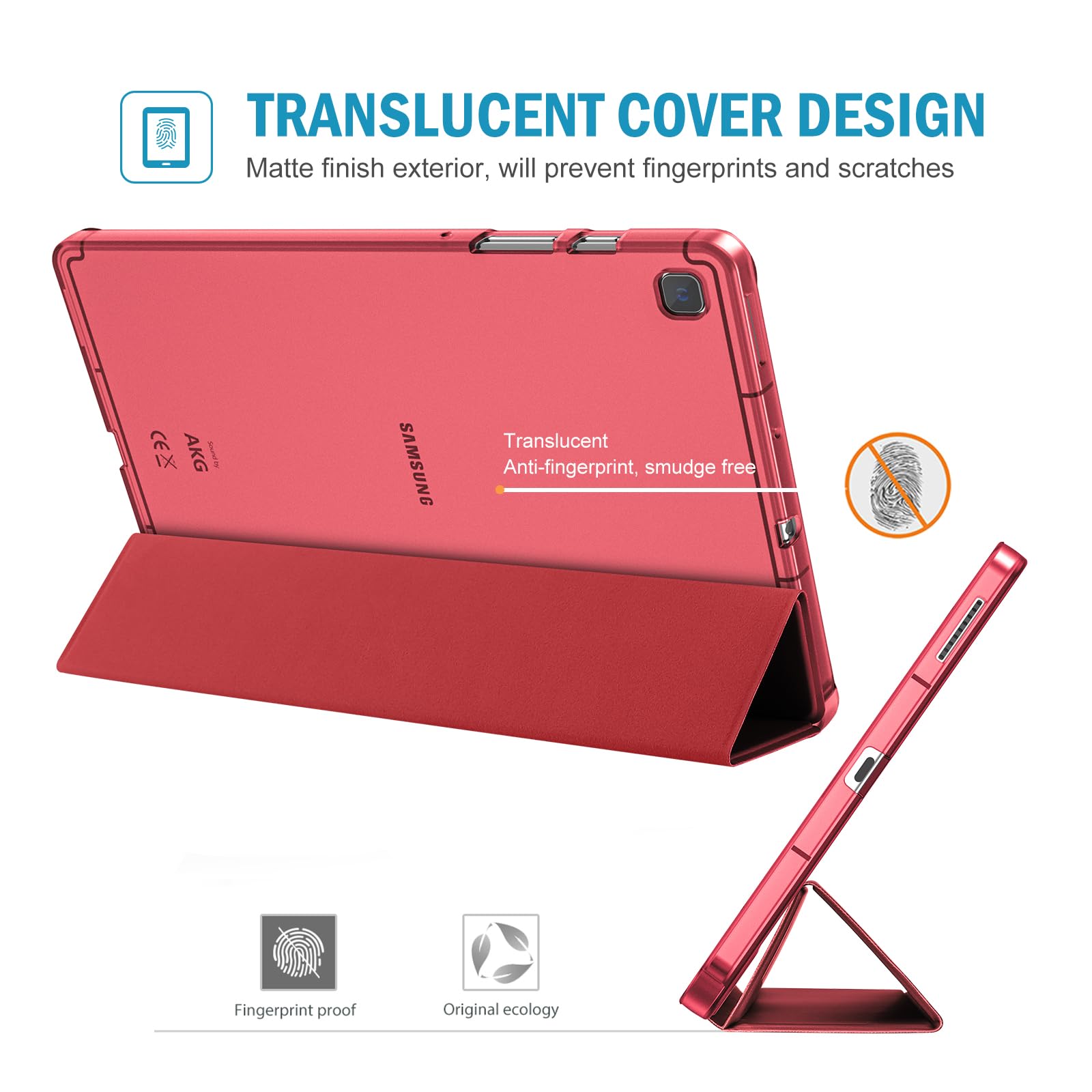 Procase Cover For Galaxy Tab S6 Lite 10.4 Case 2024 2022 2020 With S Pen Holder(Sm P620/P625/P613/P619/P615/P610), Trifold Stand Folio Soft Tpu Translucent Back Cover Support Auto Wake/Sleep  Red