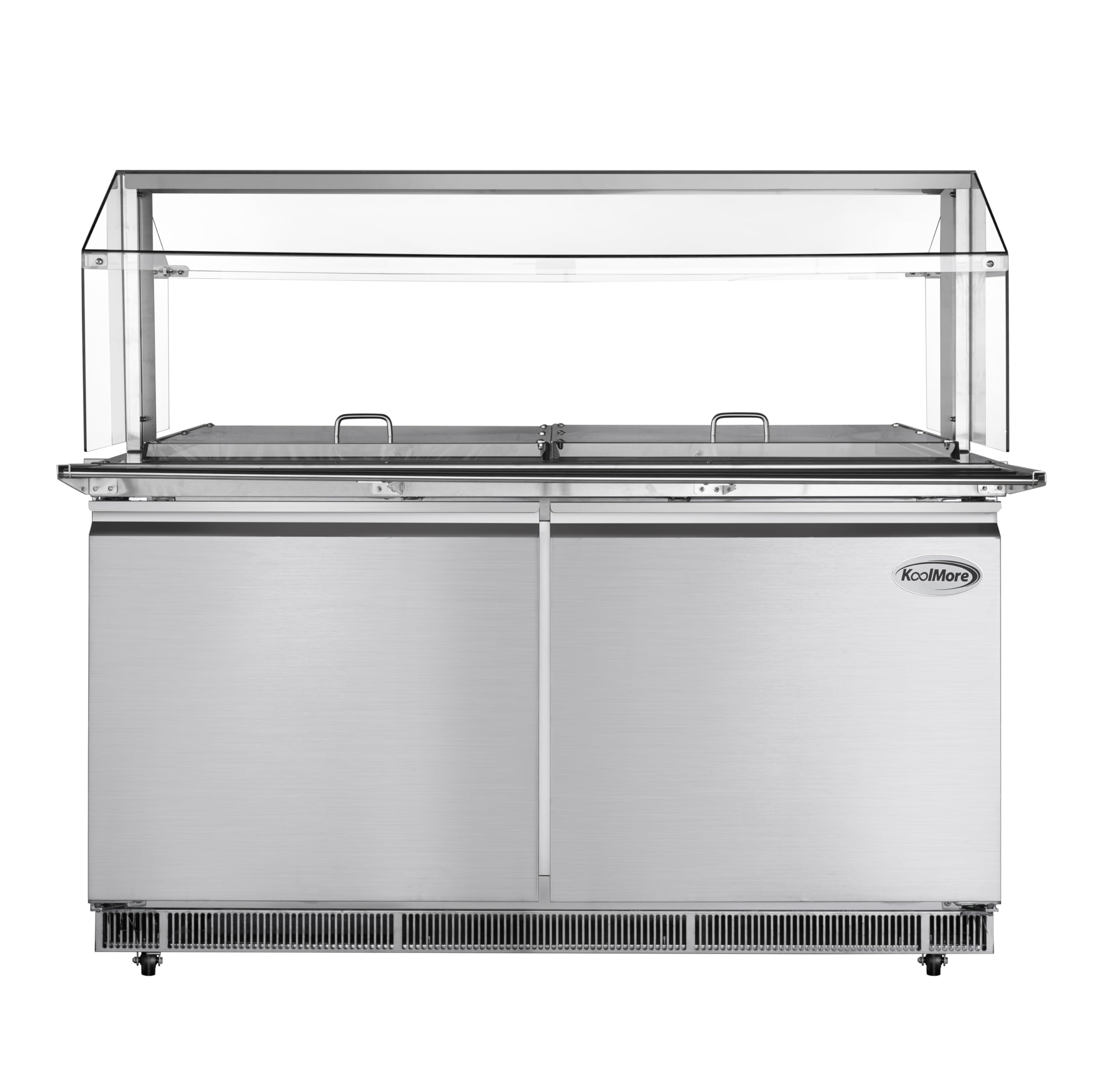 KoolMore 60 in. Commercial Refrigerated Prep Station with Sneeze Guard and Buffet Slide, 12 Pans with Covers and Two Adjustable