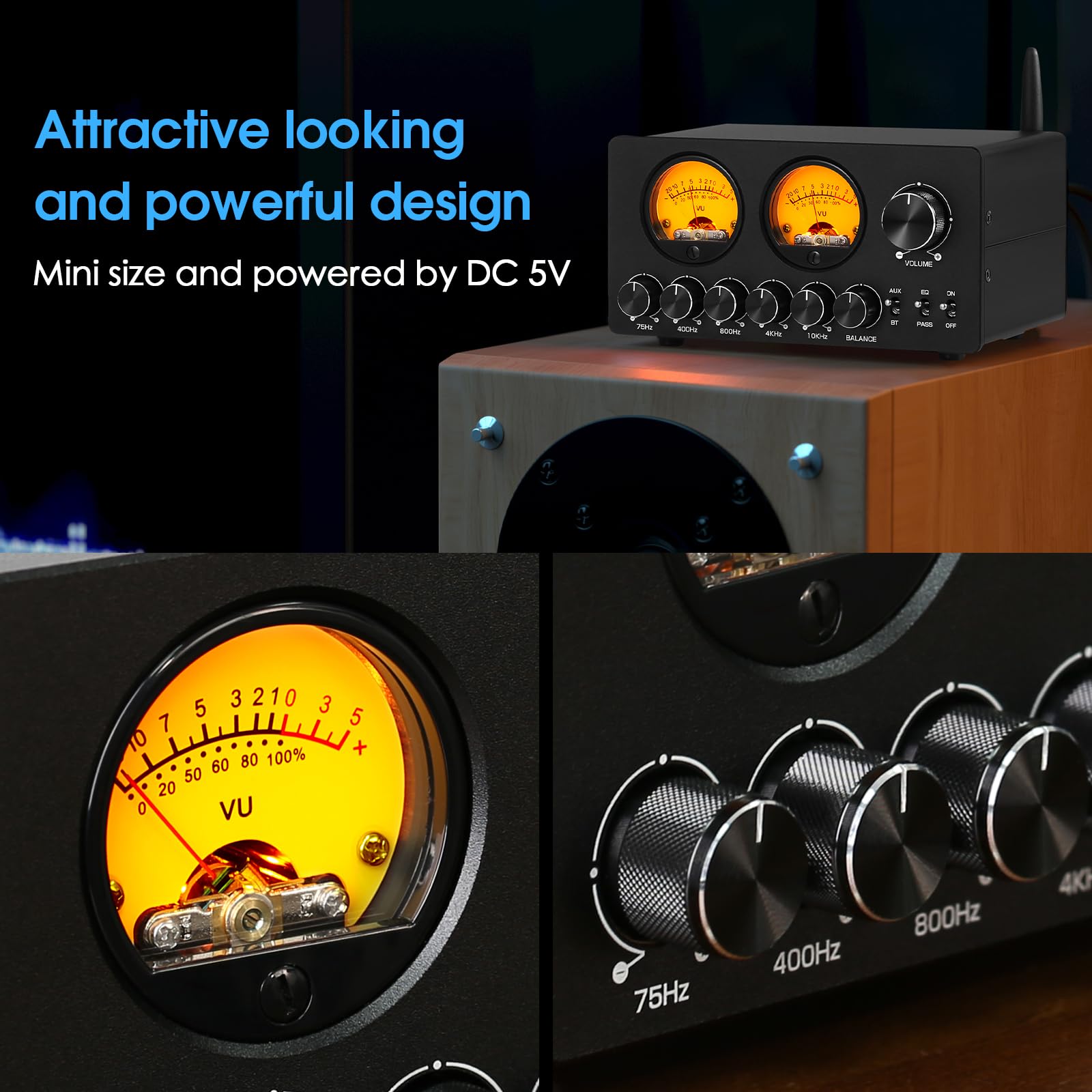 Douk Audio 5 Band Equalizer Bluetooth Eq Preamp For Home Stereo/Computer Speaker/Amplifier With Vu Meter (Eq5 Tone Upgraded Vers