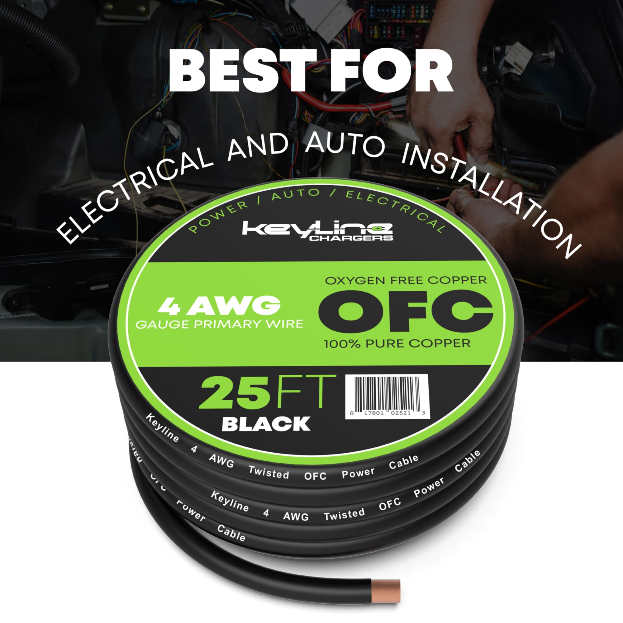 4 Awg Gauge Wire (25Ft) Black | Oxygen Free Copper (Ofc), Automotive Wire, Power/Ground, Battery Cable, True Spec Welding & Auto
