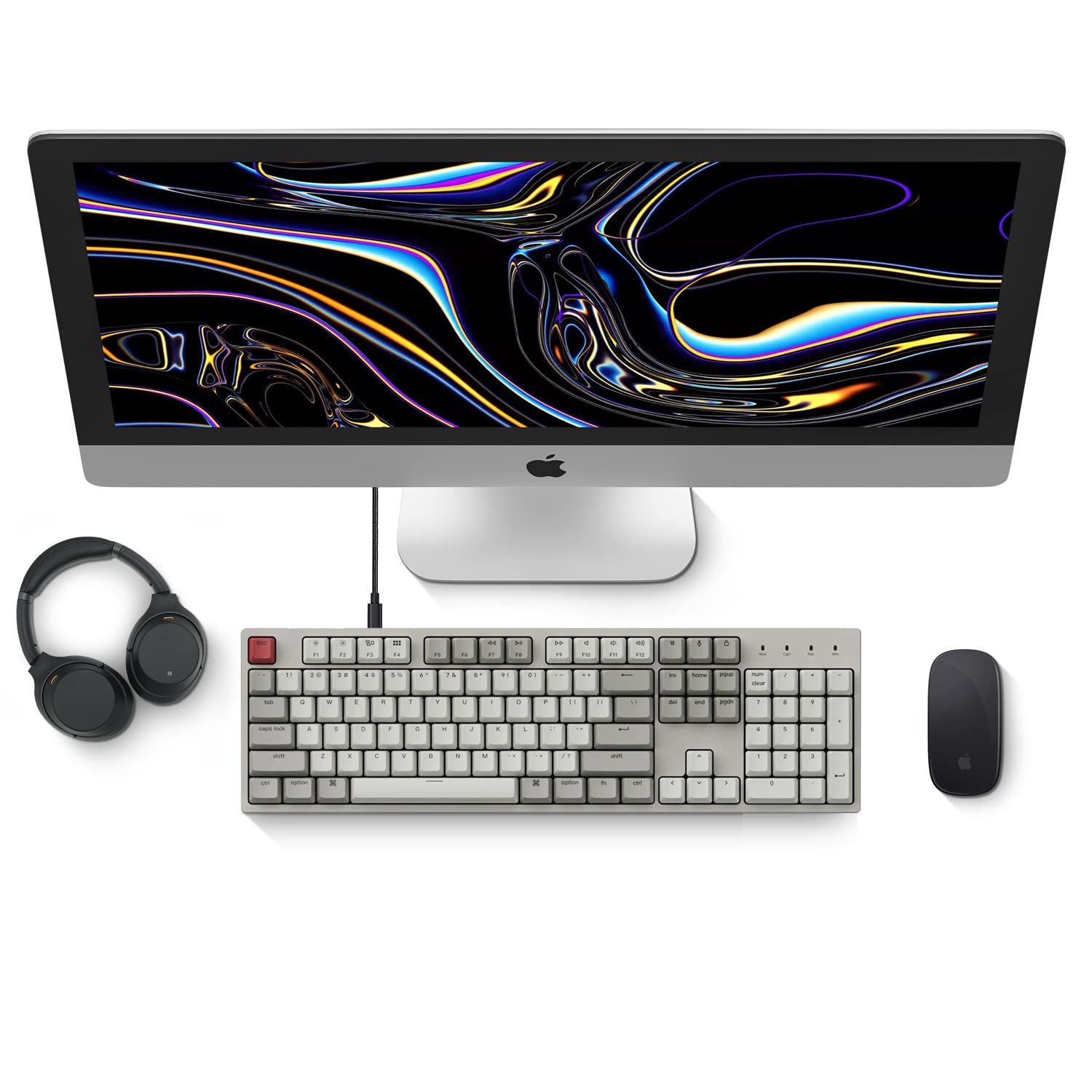 Keychron C2 104 Keys Full Size Wired Mechanical Keyboard For Mac Windows, Classic Retro Gray/White Color Abs Keycaps Red Switch