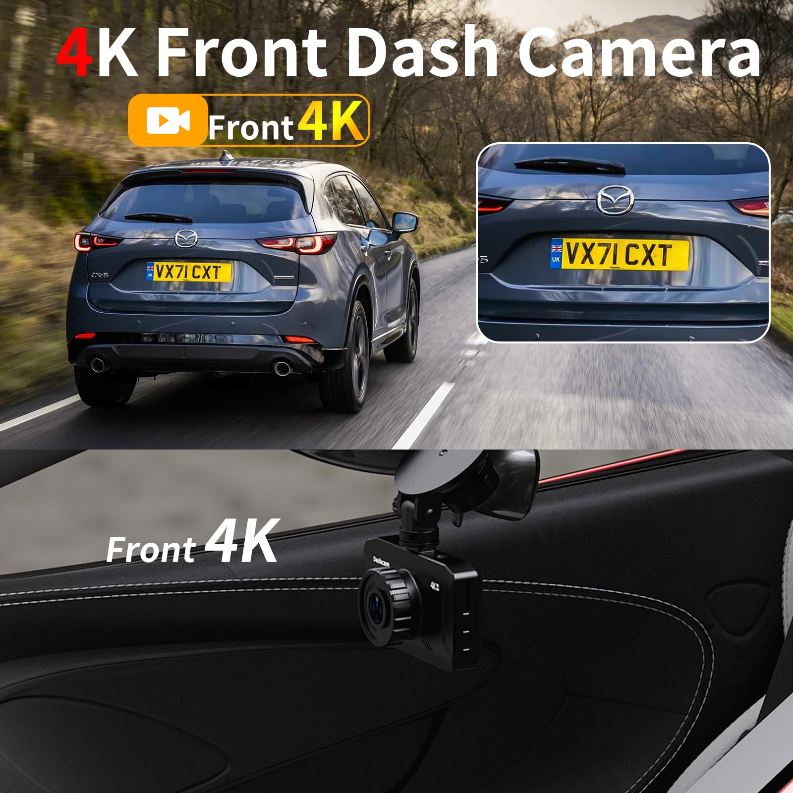 Front Dash Cam 4K, Wifi Dash Camera For Cars With 64Gb Sd Card, Wanlipo Dashcam 170 Wide View, Wireless Car Camera With 3'' Ips