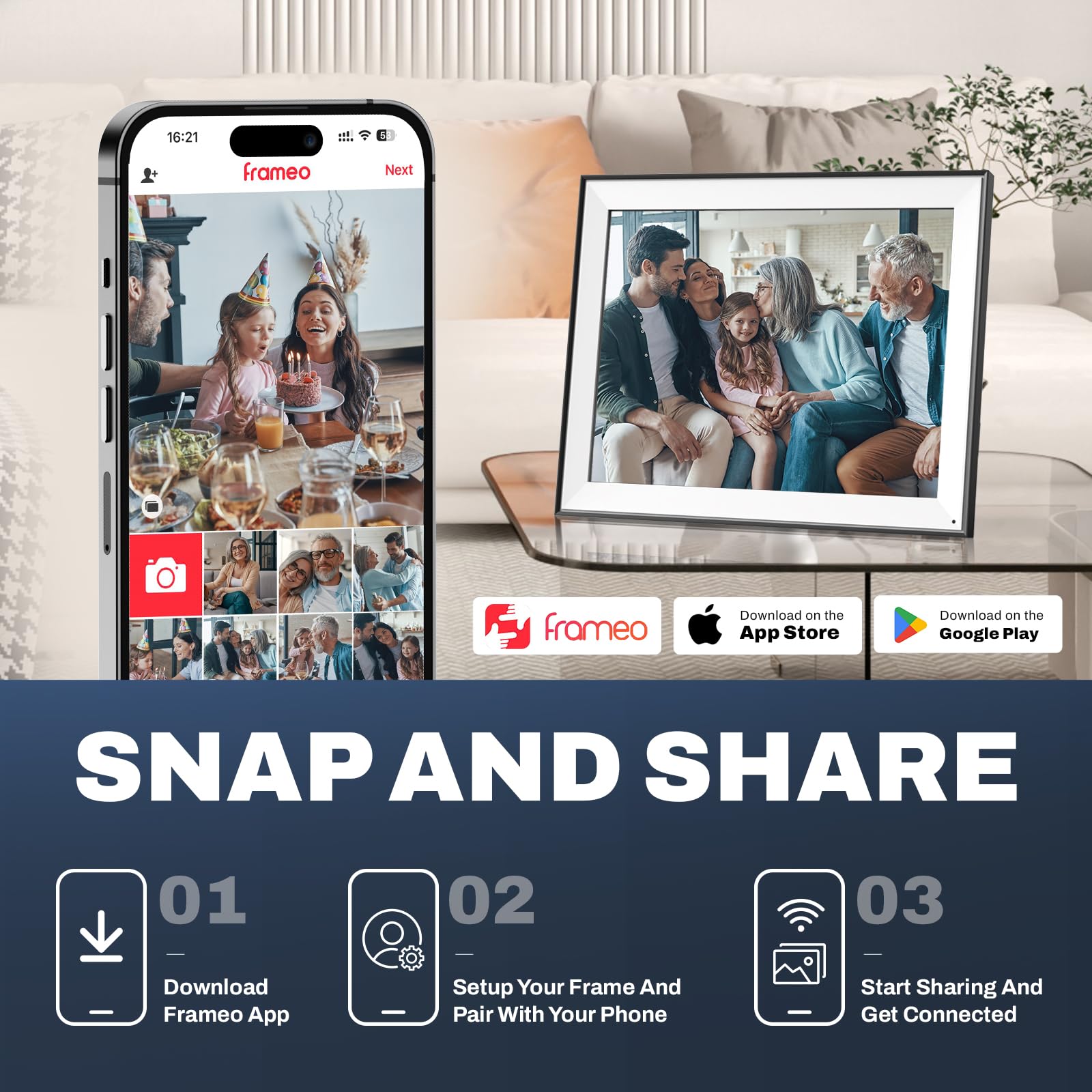 Frameo 17 Inch Hd Extra Large Digital Picture Frame 64Gb, Wifi Large Electronic Photo Frame Touch Screen, Wall Mounted, Instantl