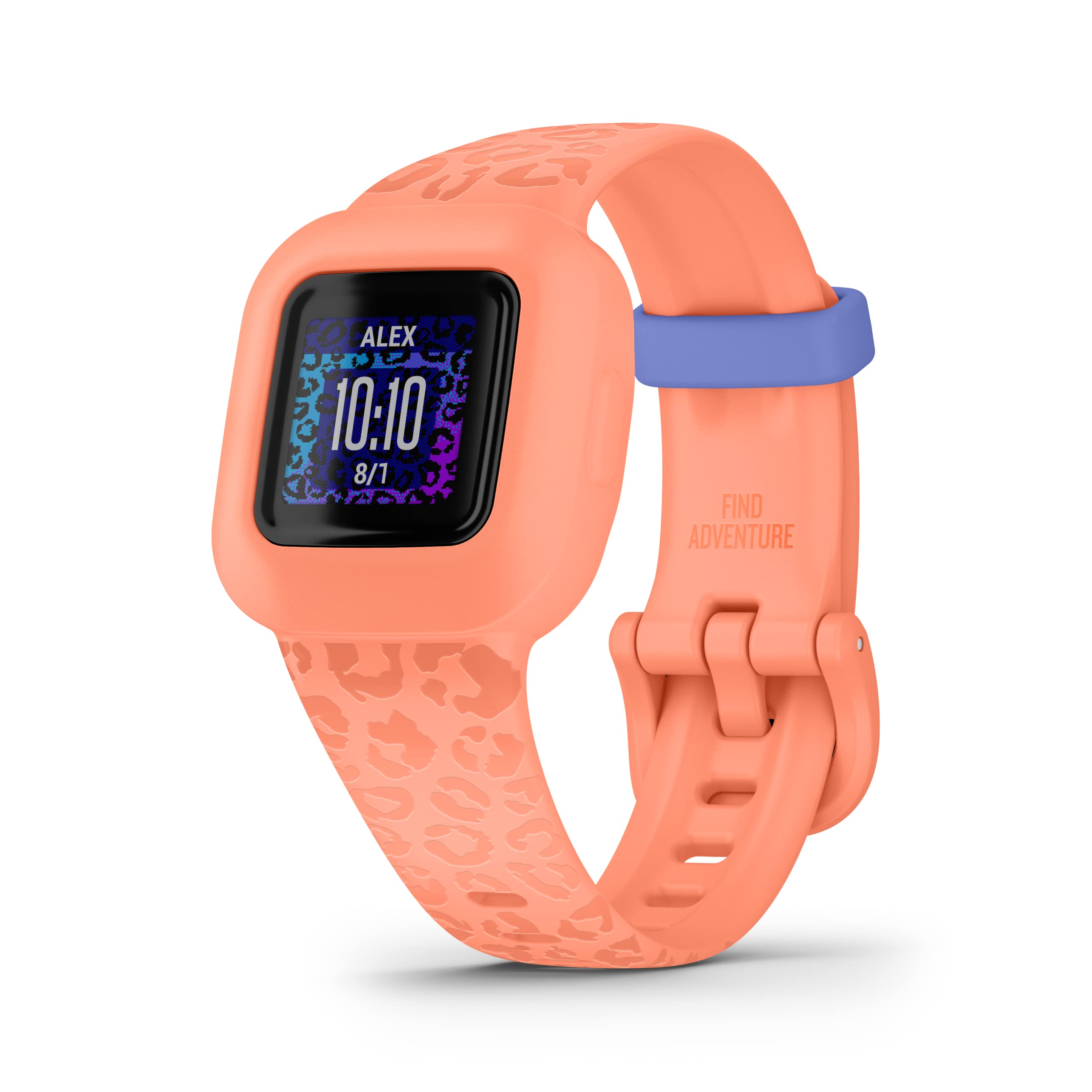 Garmin v  vofit jr. 3 Kids Fitness Tracker, Peach Leopard, Up to 1 Year Battery Life, Swim-Friendly, Activity Unlocks Adventure