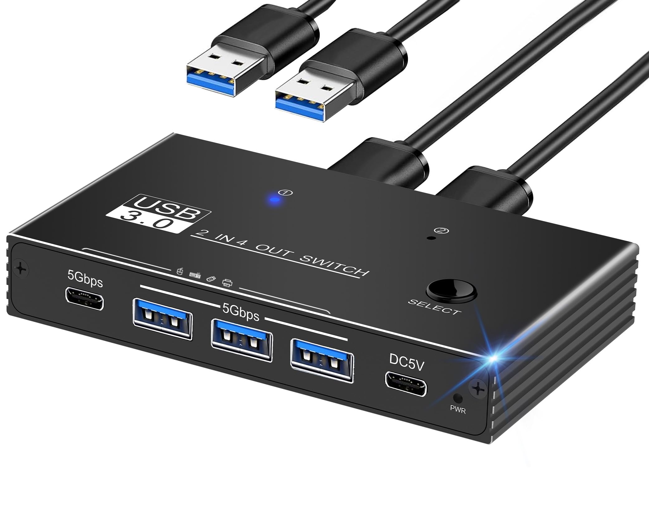 BieiFAU USB 3.0 Switcher 2 Computers Sharing USB C & A Devices, 4 Port Sharing Keyboard and Mouse, Scanner/Printer with 2 USB-A 