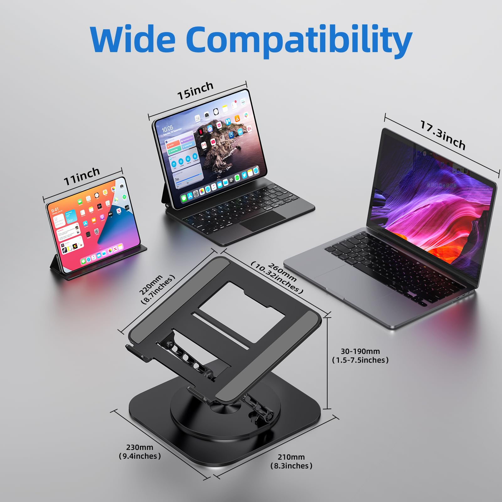 Mchose Laptop Stand For Desk, Ergonomic Laptop Riser With 360 Rotating Base, Foldable Notebook Computer Holder Stand Compatible