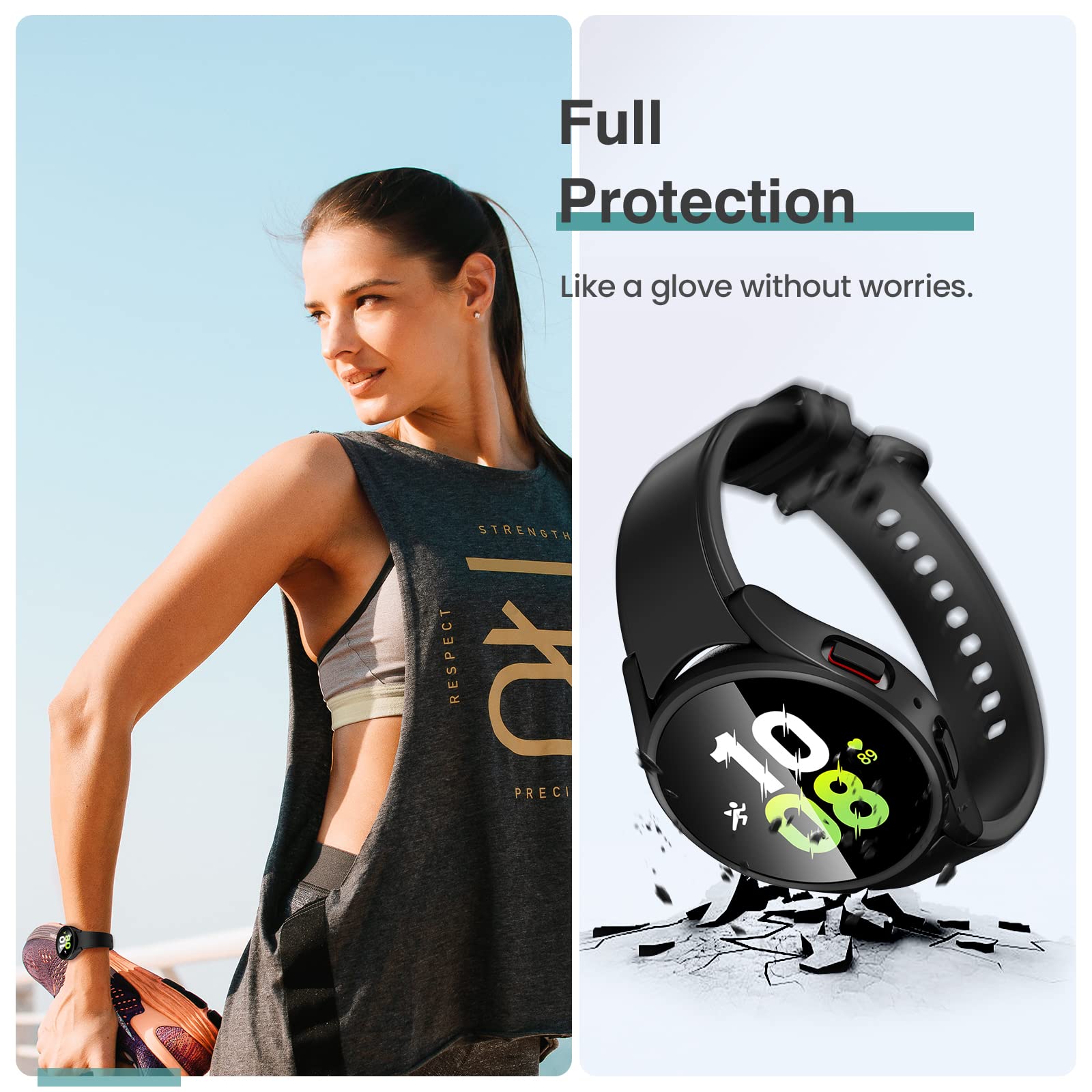 Tensea [4+4Pack] For Samsung Galaxy Watch 5 2022 & 4 2021 Screen Protector And Case 44Mm, Anti Fog Tempered Glass Protective Film & Hard Pc Bumper, Face Cover Set