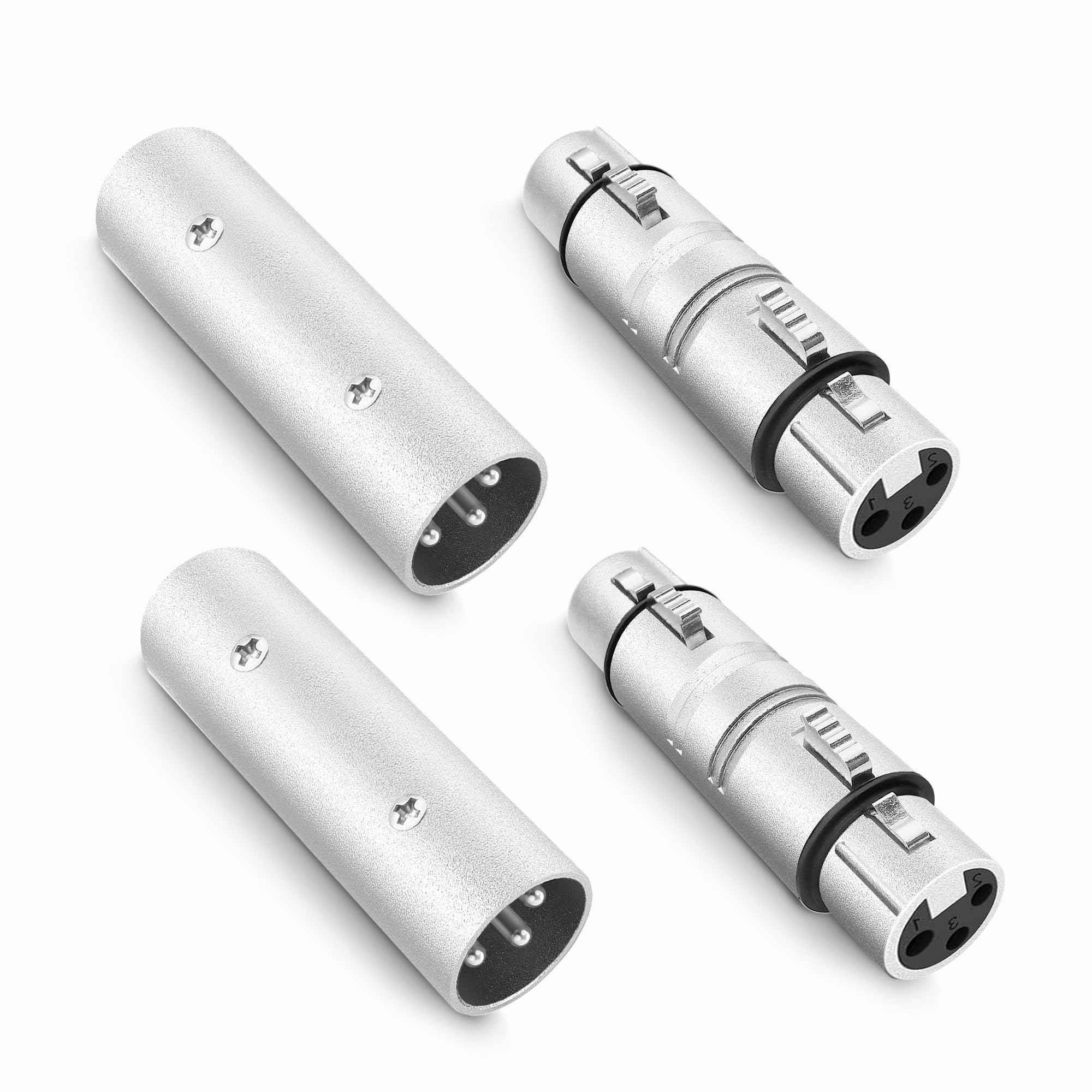 Xlr Adapter Connectors 4 Pack ,2 Xlr Male To Male Connectors And 2 Xlr Female To Female Connectors For Microphone, Mixer, Silver
