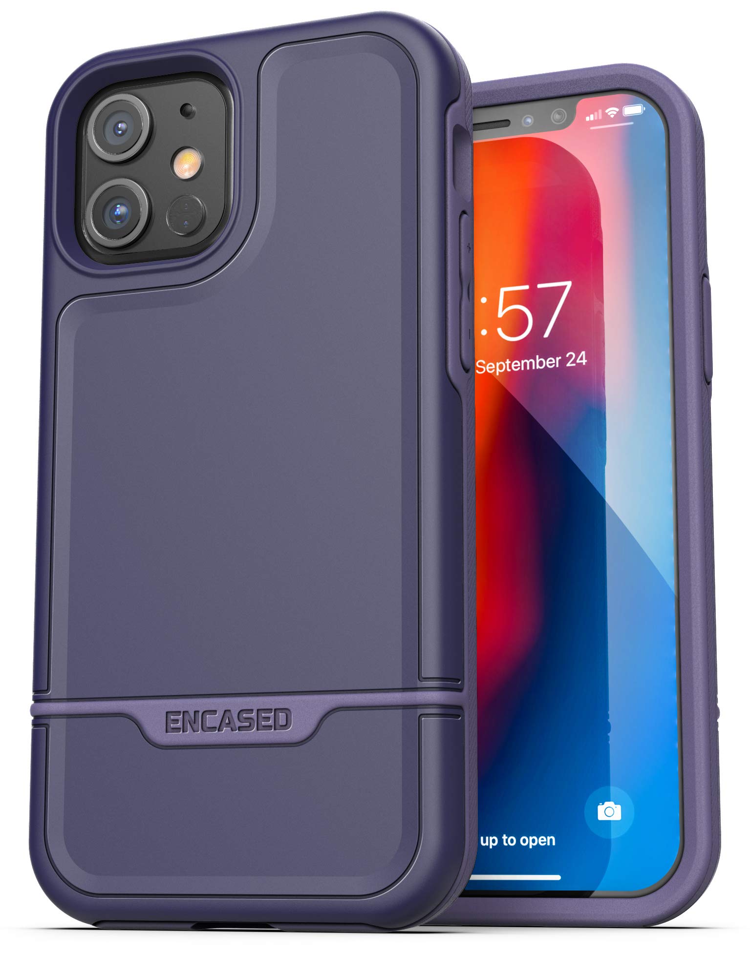 ENCASED Protective Rebel Series Compatible with iPhone 12 Case Purple Military Grade Full Body Rugged Cover