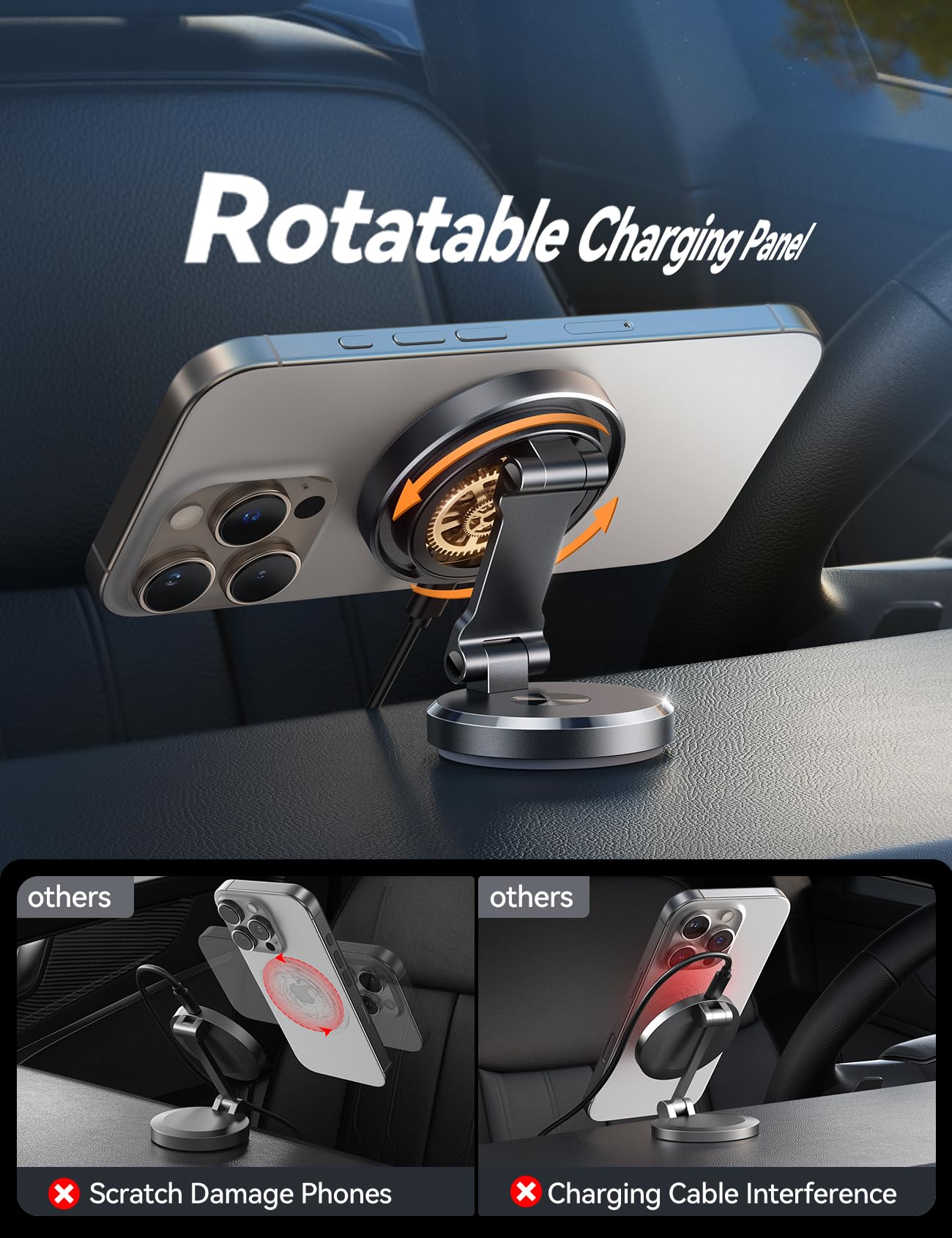 Joyroom For Magsafe Car Mount Charger, [ Upgrade Rotatable Charging Panel ] 15W Fast Charging Metal Magnetic Phone Holder, Dashb