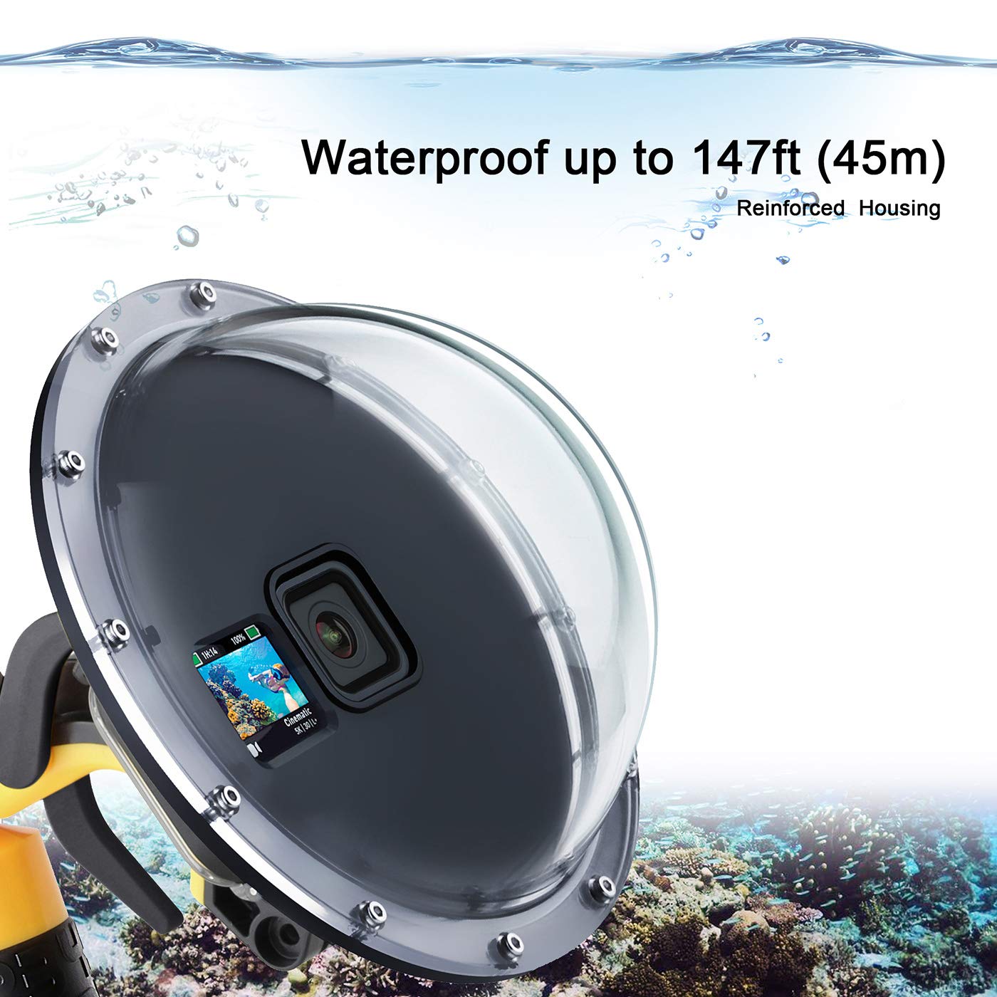 Soonsun Dome Port For Gopro Hero 13/12/11/10/9 Black, 45M Underwater Water Dome Lens With Waterproof Housing Case, Floating Hand