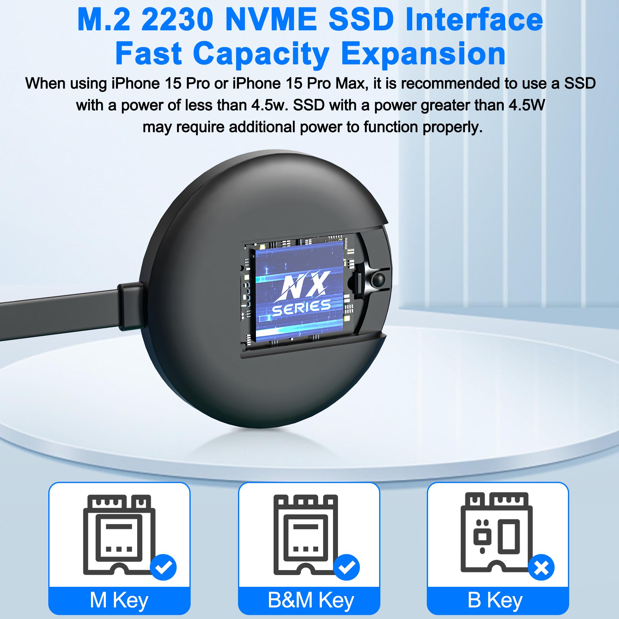 Magnetic M.2 2230 Nvme Ssd Enclosure With Magsafe, Magsafe Ssd For Iphone 15 Pro Max Pro, Usb C 3.2 Gen2 10Gbps Enclosure Suppor