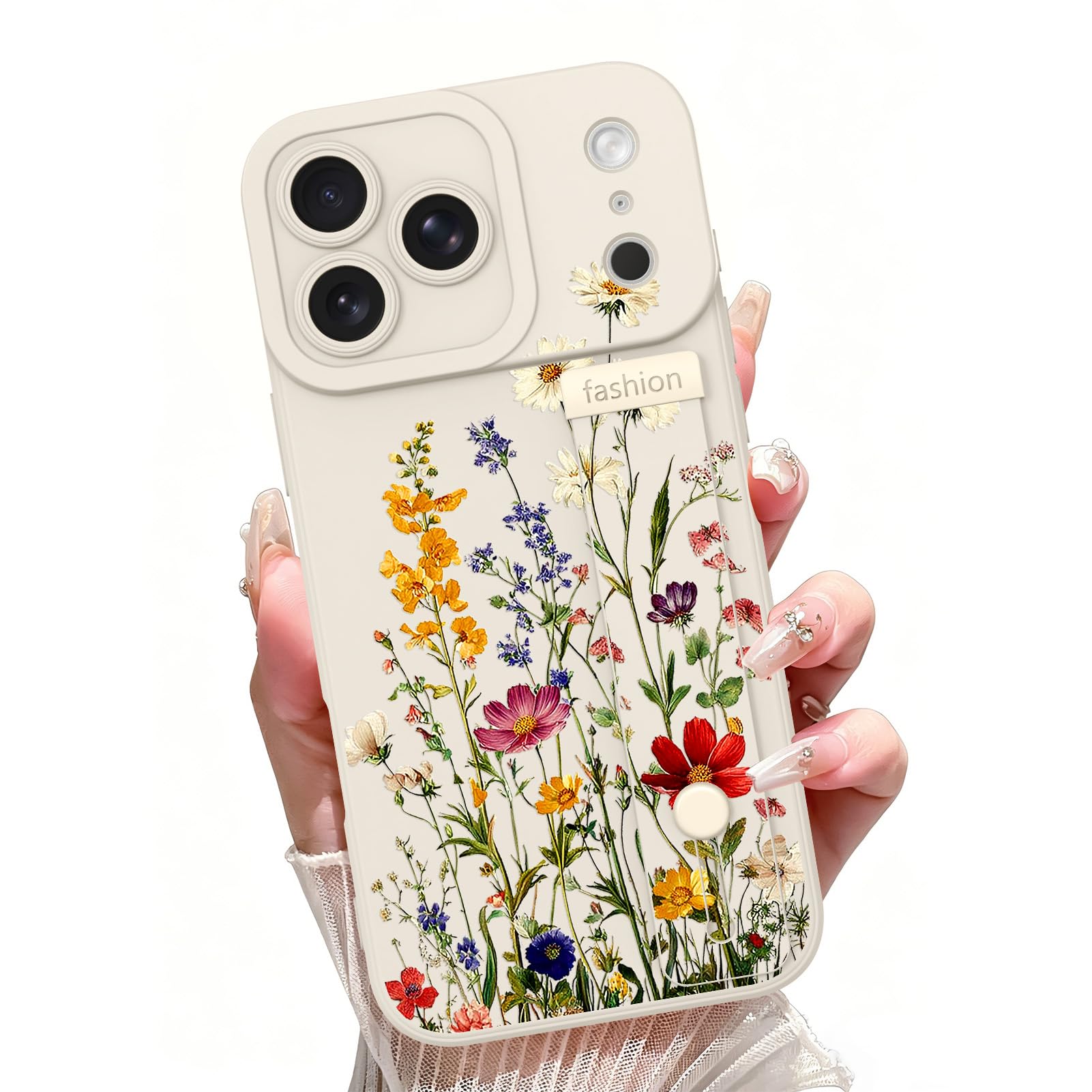 PERRKLD for iPhone 17 Pro Case Cute Vine Flower with Wrist Strap Stand