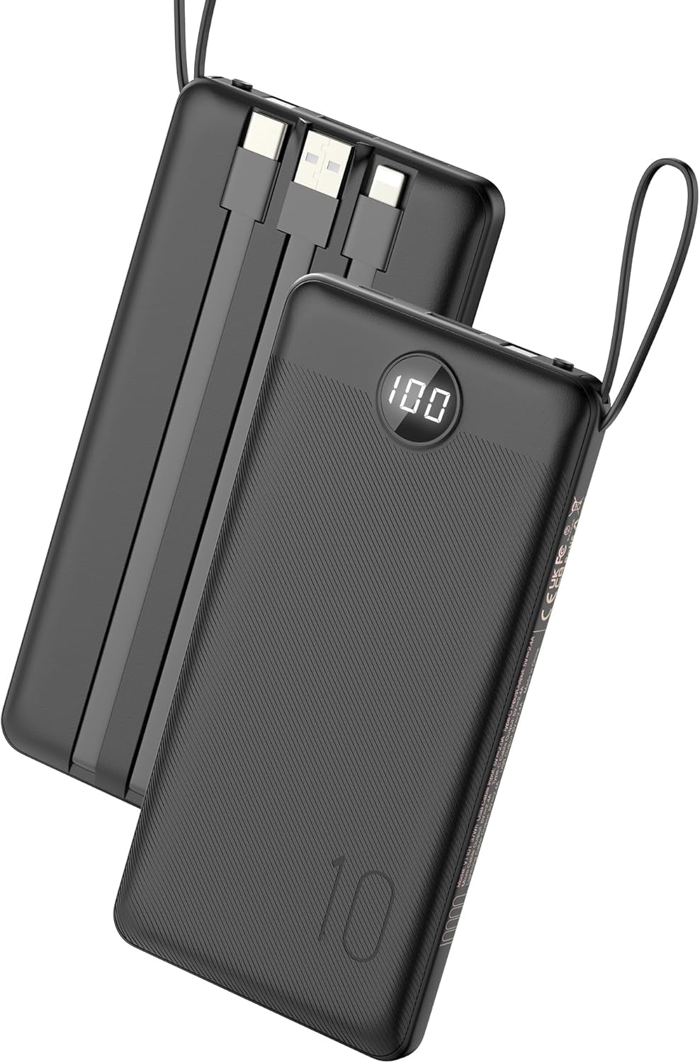 VEEKTOMX 10000mAh Portable Charger with Built-in Cables, Fast Charge Power Bank for iPhone 16/15/14 Samsung Android, USB C Batte
