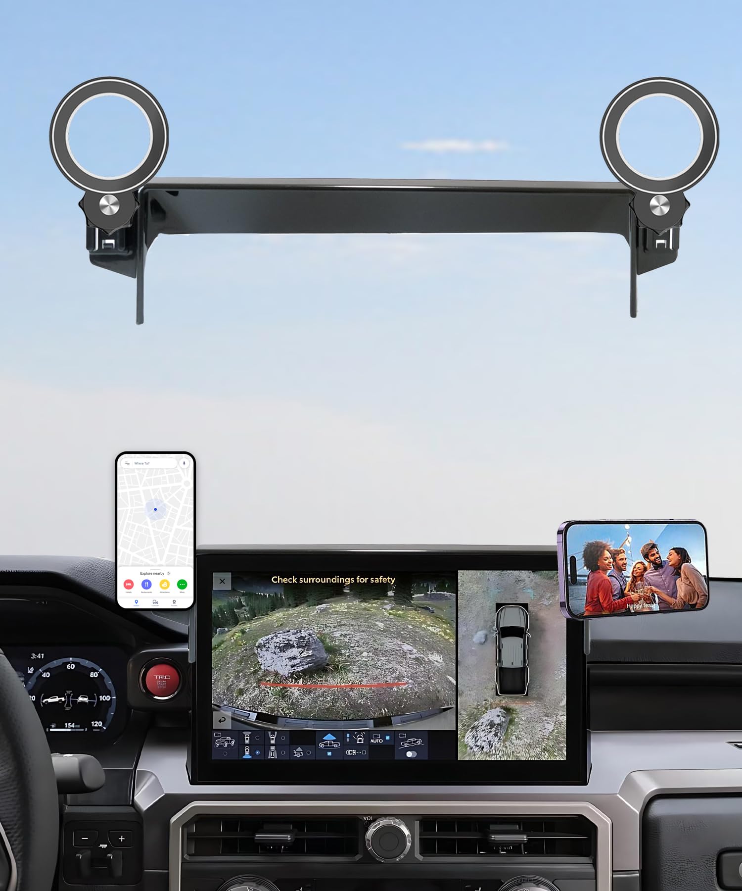 AbeeyGeomarn Car Phone Holder for 2024 2025 2026 Toyota Tacoma/2025 Toyota 4Runner Accessories Apply to 14 Inch Touch Screen Fix