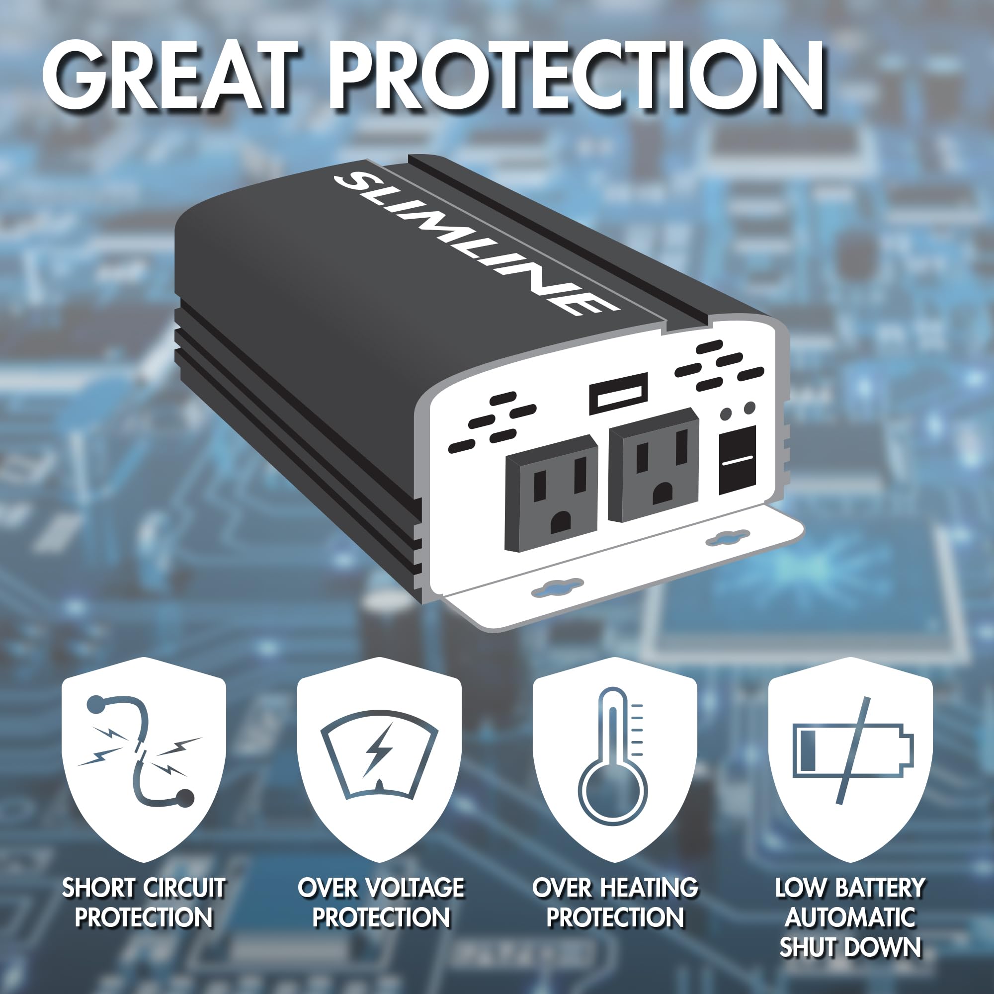 Wagan El3716 500W Slim Line Ac To Dc Power Inverter 500W Truerated Continuous 1000W Surge Power Dc 12V To Ac 110V Power Inverter