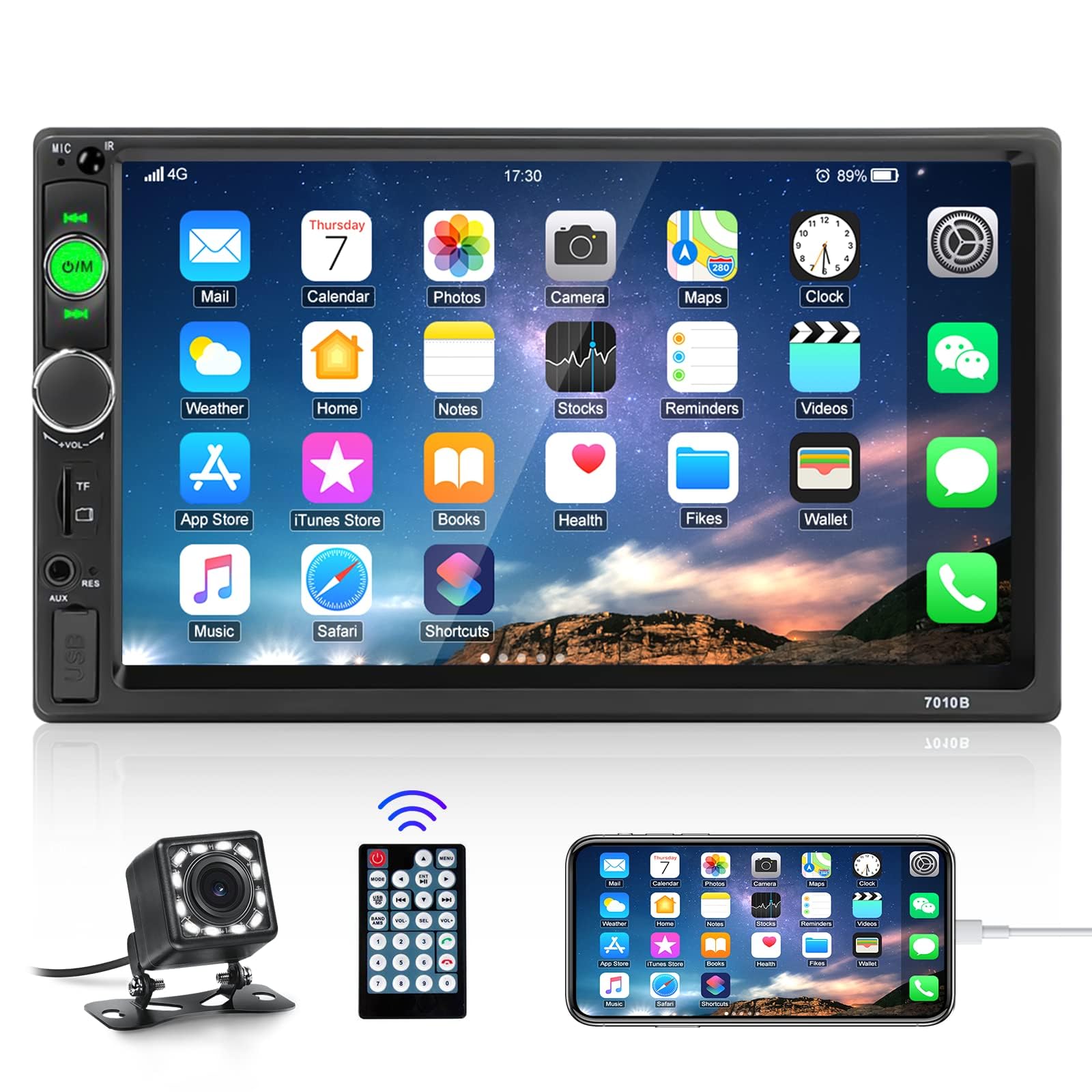 Double Din Bluetooth Car Stereo 7 Inch Car Mp5 Player Digital Touch Screen Display Multimedia Fm Radio Receiver Usb/Aux In/Sd In 2 Din Autoradio Phone Mirror Link Support Backup Camera+Remote Control