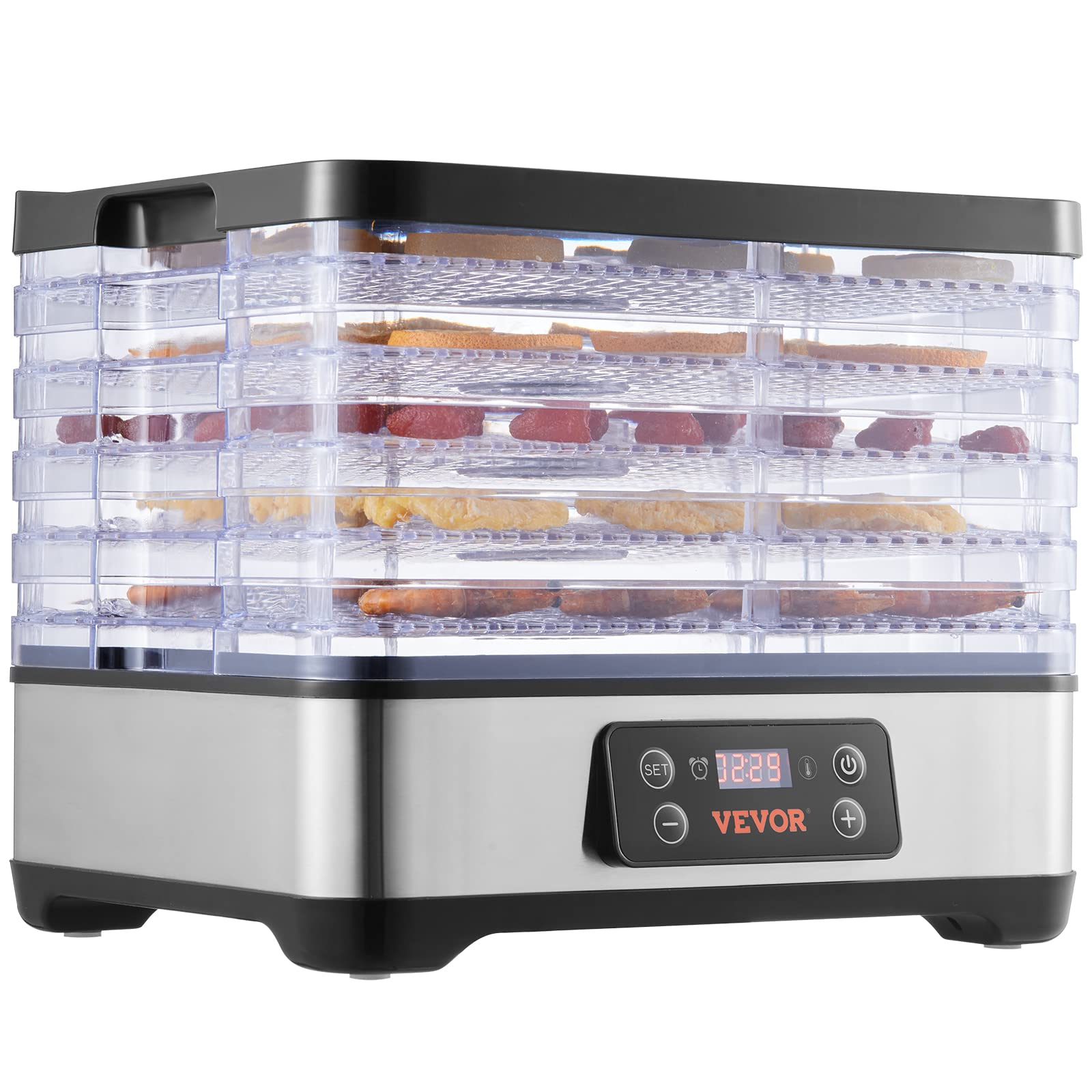 VEVOR Food Dehydrator Machine, 5-Tray Fruit Dehydrator, 300W Electric Food Dryer w/Digital Adjustable Timer & Temperature for Je