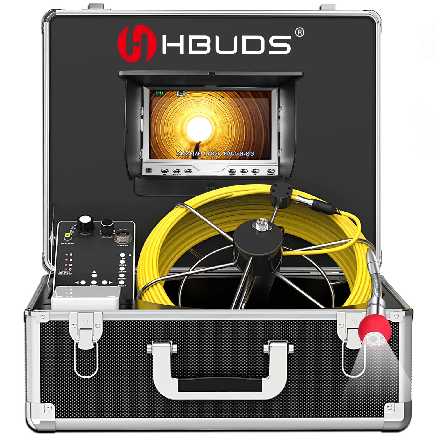 Pipe Pipeline Inspection Camera, Drain Sewer Industrial Endoscope Hbuds Waterproof Ip68 Snake Video System With 7 Inch Lcd Monit