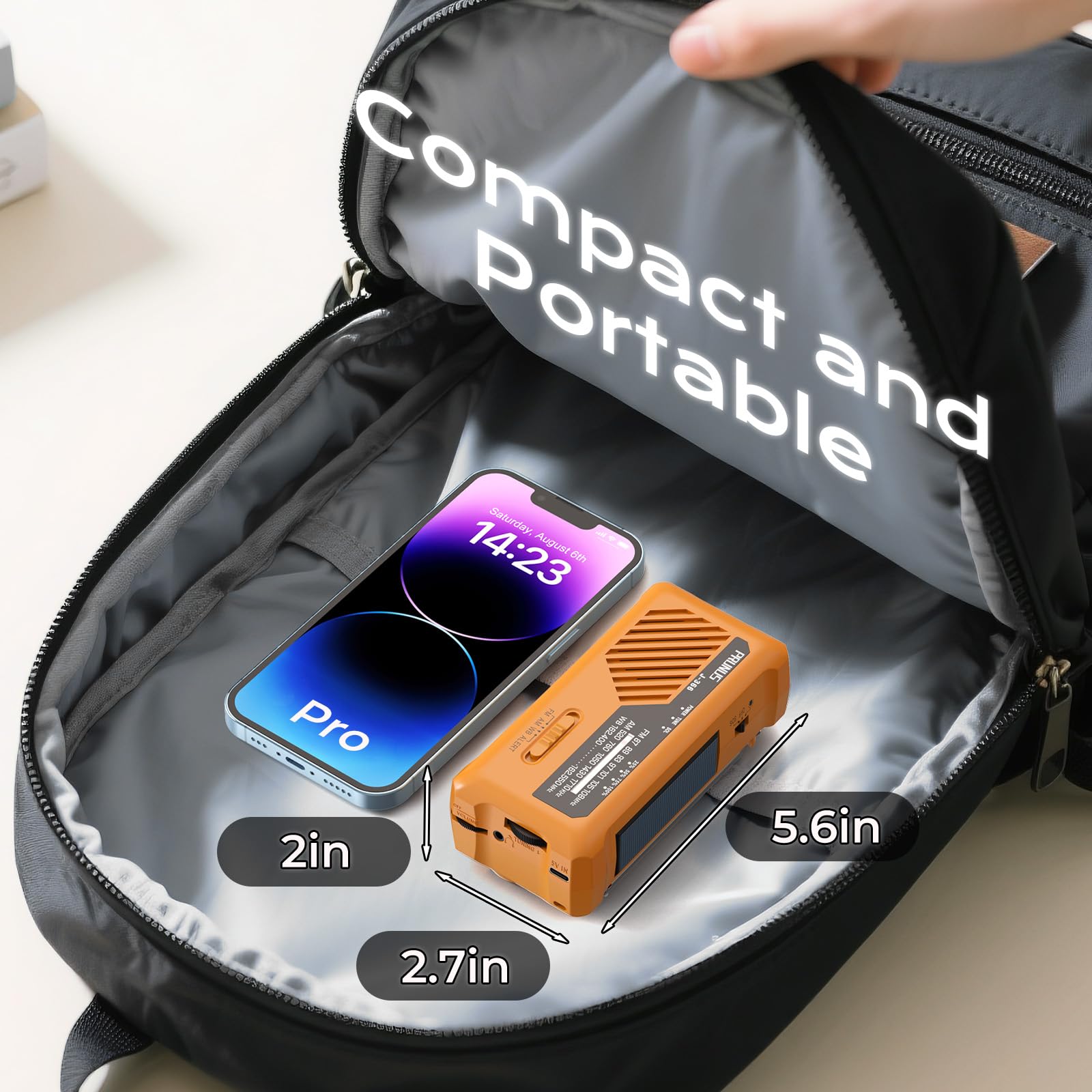 Prunus J-366 Emergency Radio- Noaa Weather Alert, 3-In-1 Charging Cables, 5-Way Power(7400Mwh/Aaa Battery/Hand Crank/Solar/Usb-C