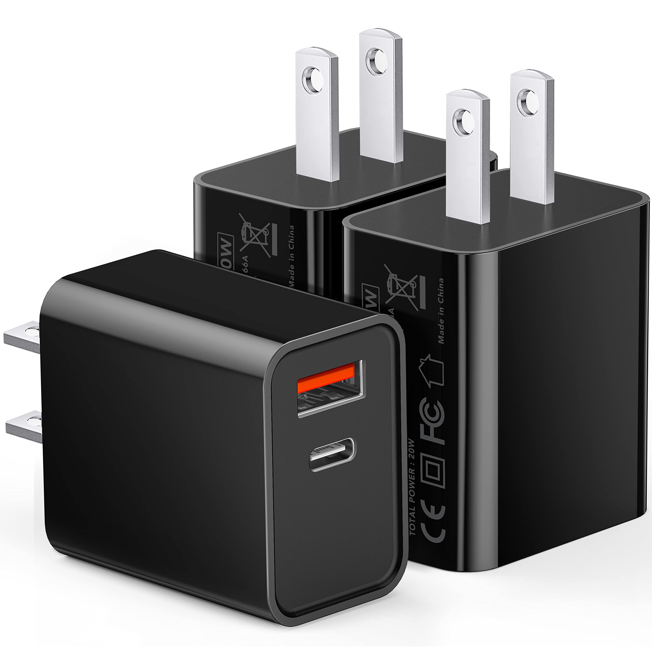 3 Pack Type C Charger, Dual Port Usb C Wall Plug 20W Pd & Qc3.0 Usb A Fast Charging Block For Samsung Galaxy S24 S23/S3+/S23 Ult