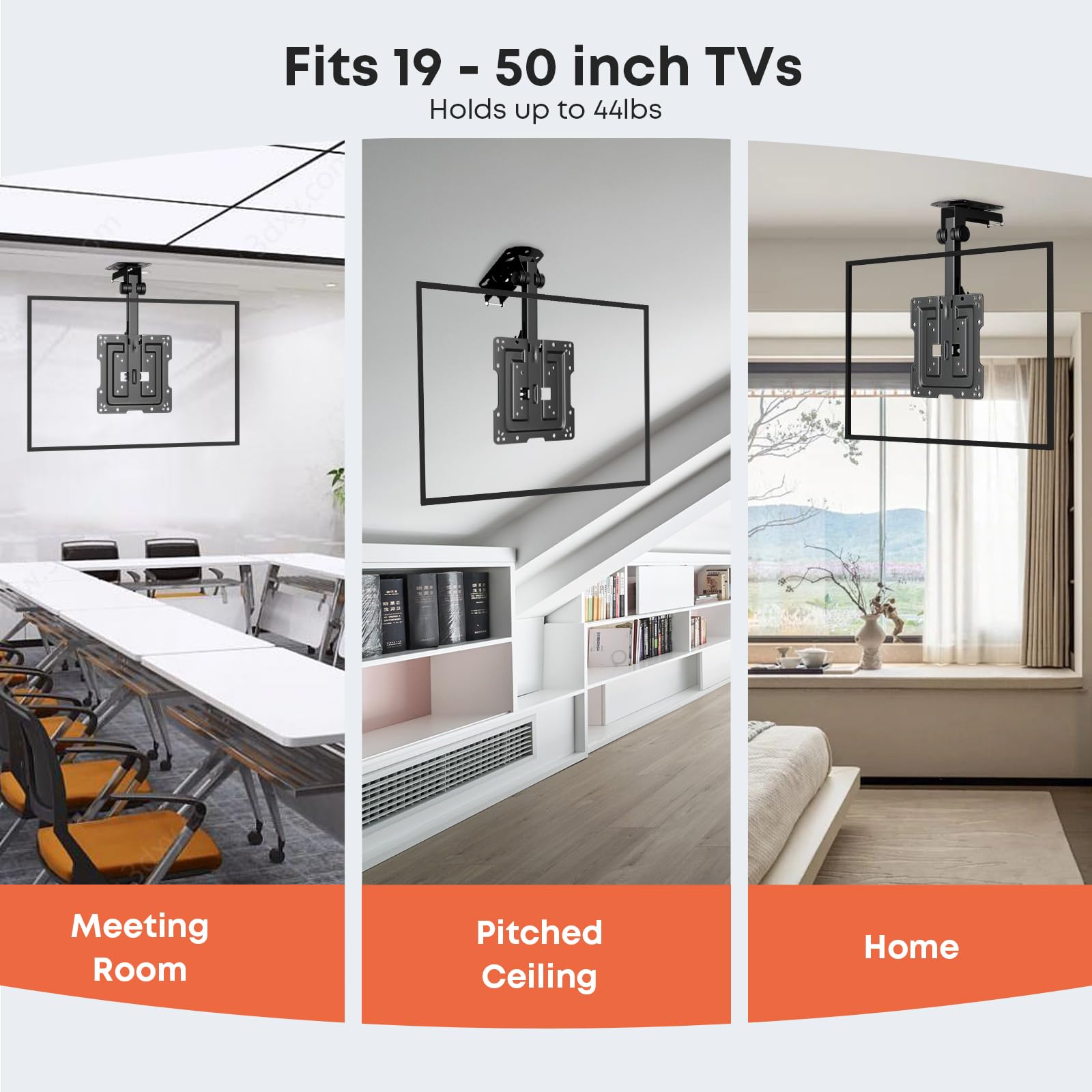 Flip Down Ceiling TV Mount for 19 50 inch   Manual Folding Height Adjustable Drop Down TV Mount for Flat and Pitched Roof, Swivel, Max Load 44 lbs, Max VESA 200x200 mm, Black