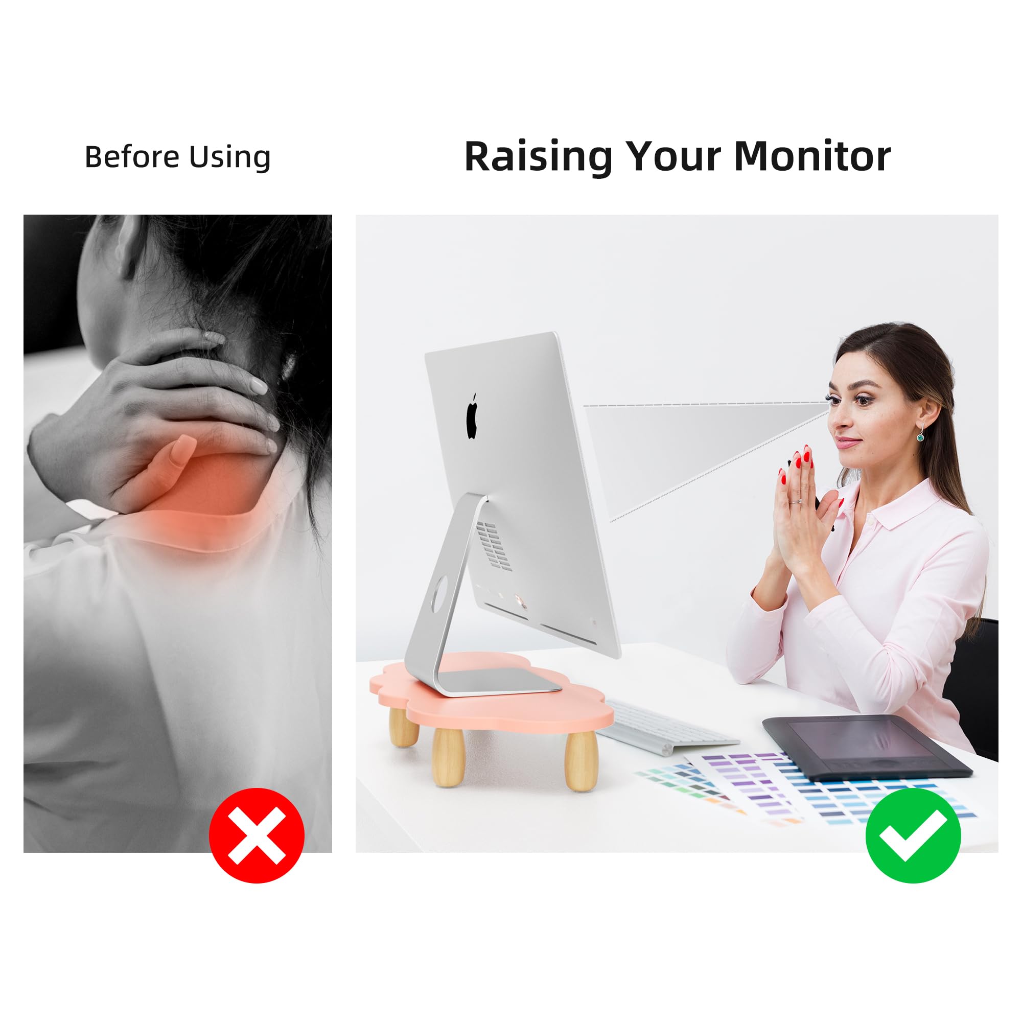 Afooyo Monitor Stand Riser, Cloud Shaped Sturdy Wood Computer Monitor Riser, Laptop Monitor Stand, Multi Purpose Desktop Organiz