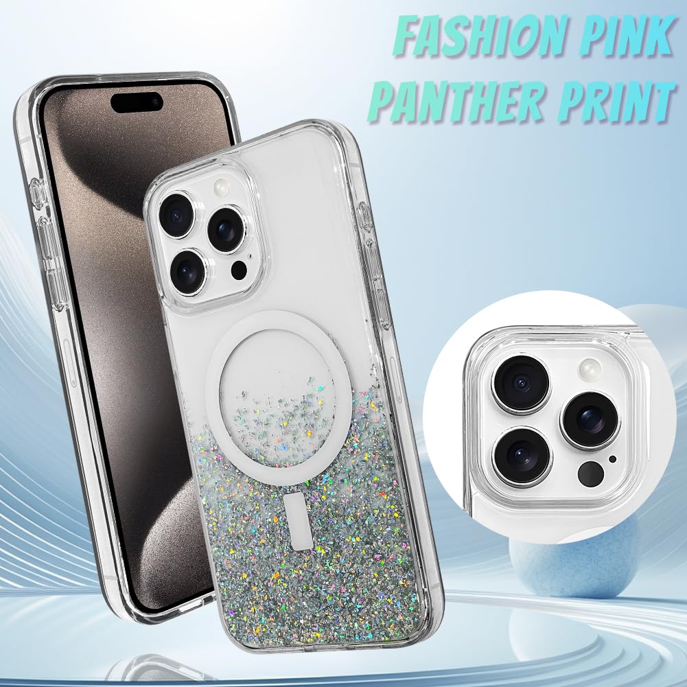 Bonoma For Iphone 15 Pro Case, Sparkly Glitter Bling Back, Magnetic Support For Magsafe Shockproof Case, Crystal And Clear High