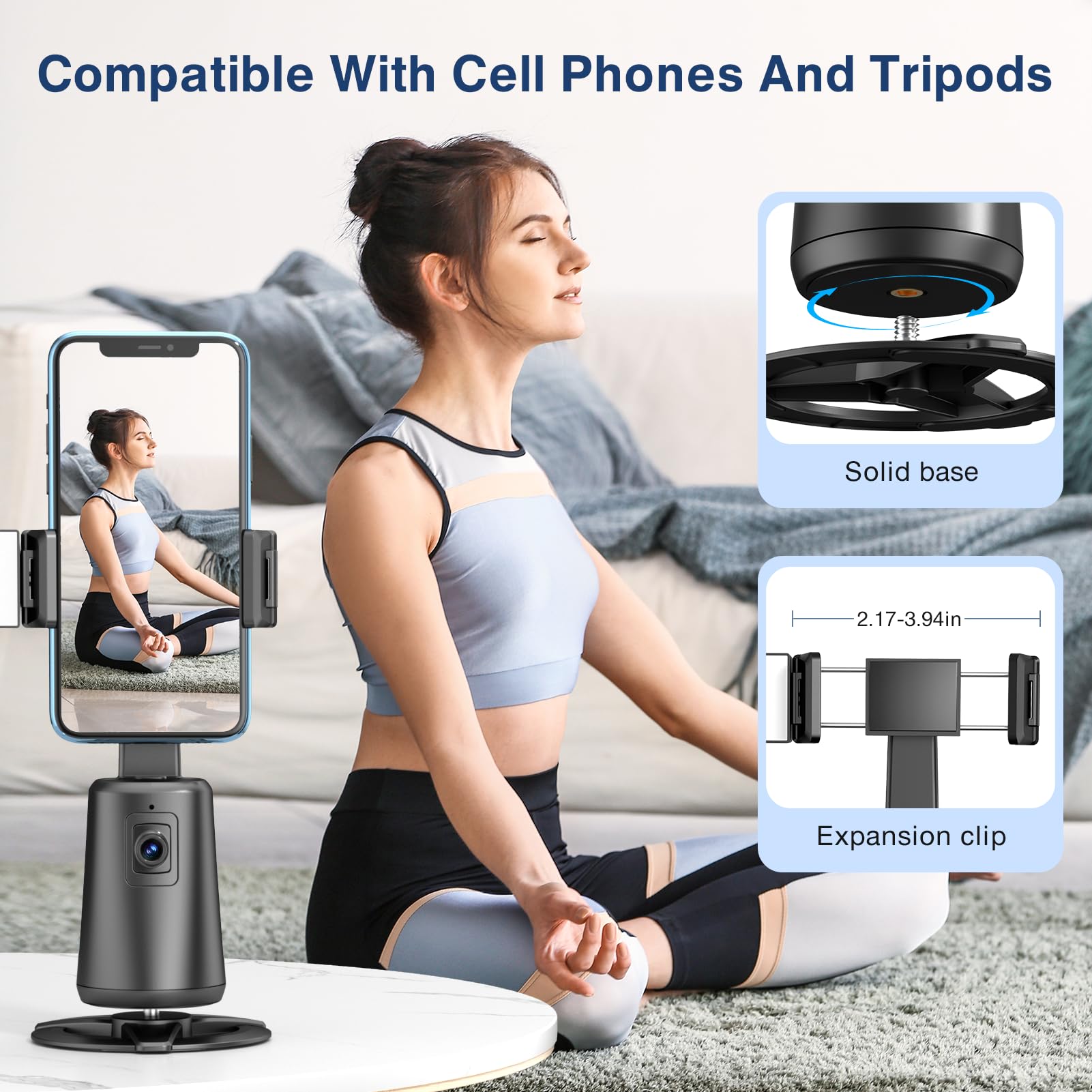 Auto Face Tracking Tripod 360 Rotating Auto Tracking Phone Stand, No App, Phone Camera Stand With Remote And Gesture Control, Re